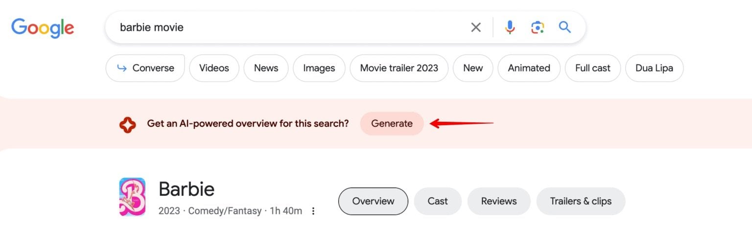 Generieren-Button in Google SGE
