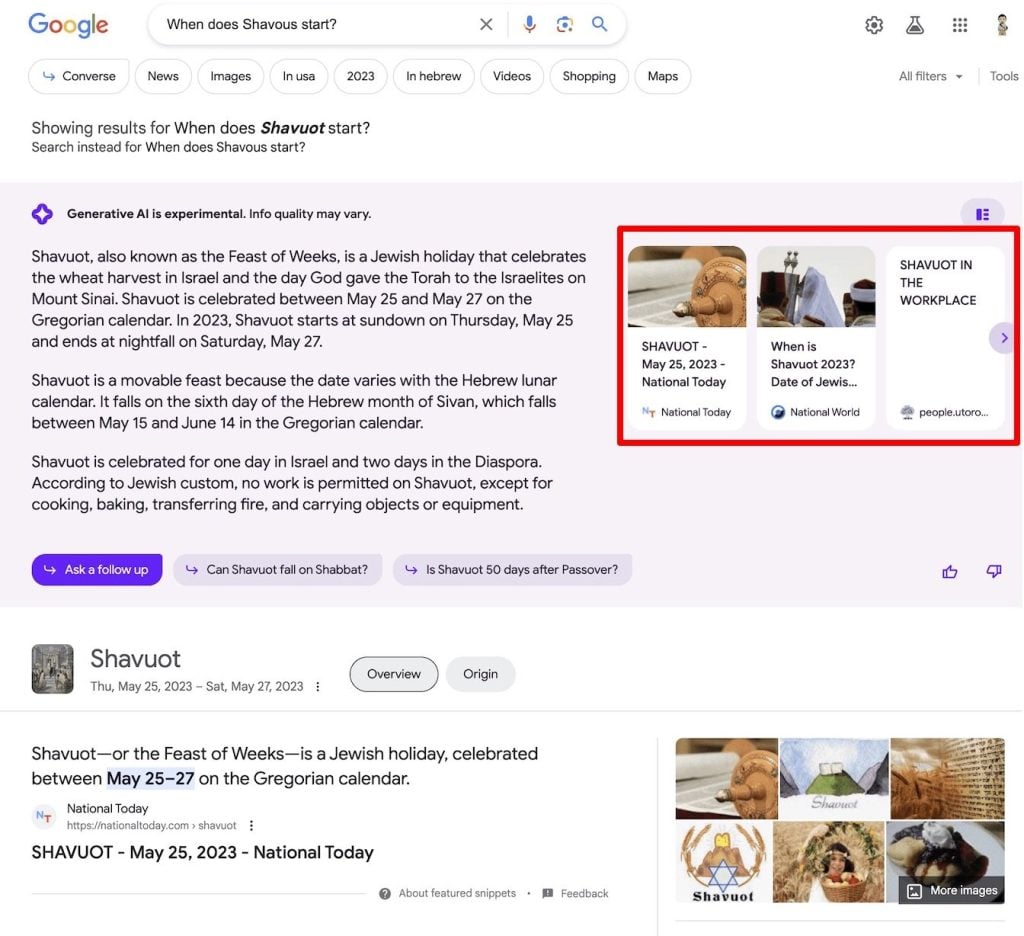 Links in Google SGE