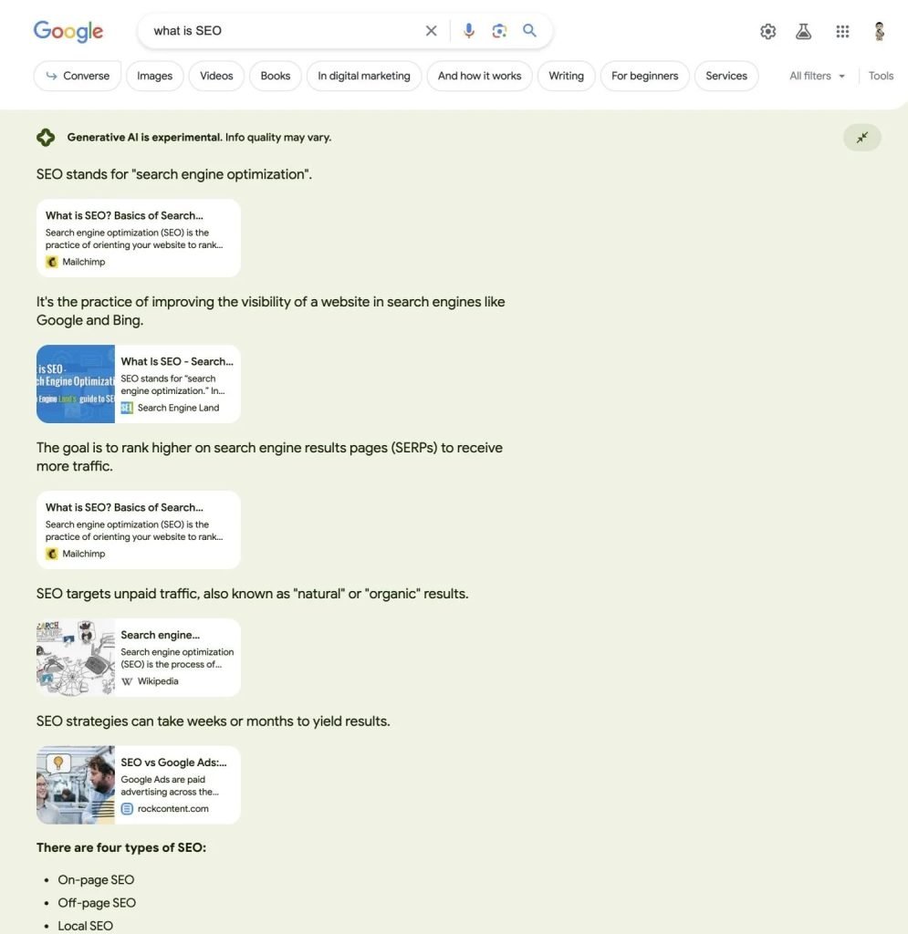 Google SGE mit Quellblöcken