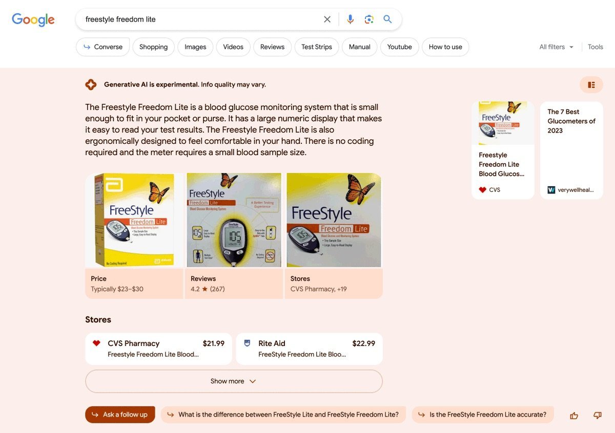 Google SGE Shopping-Ergebnisse