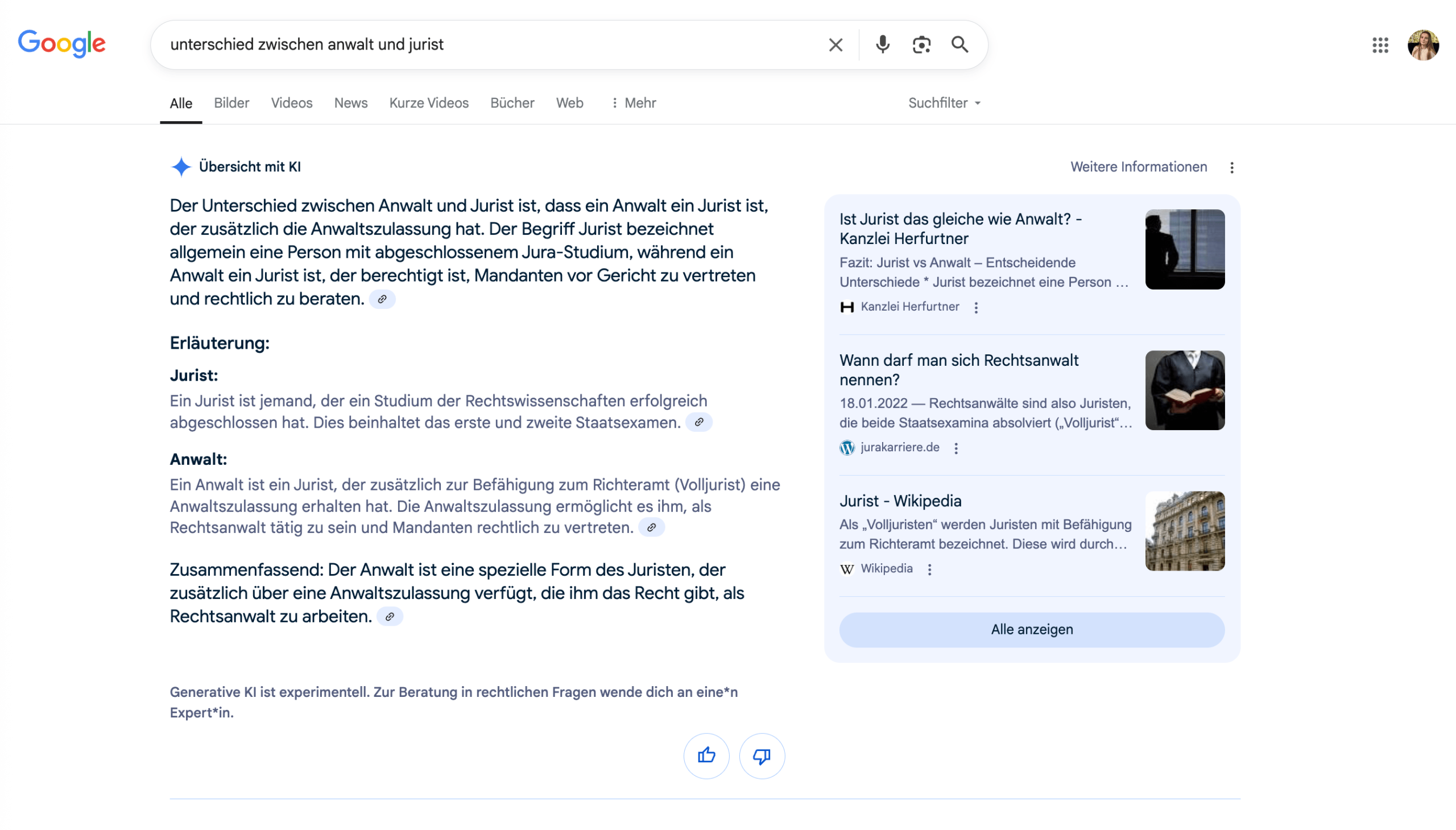 Google's SERP mit AIOs