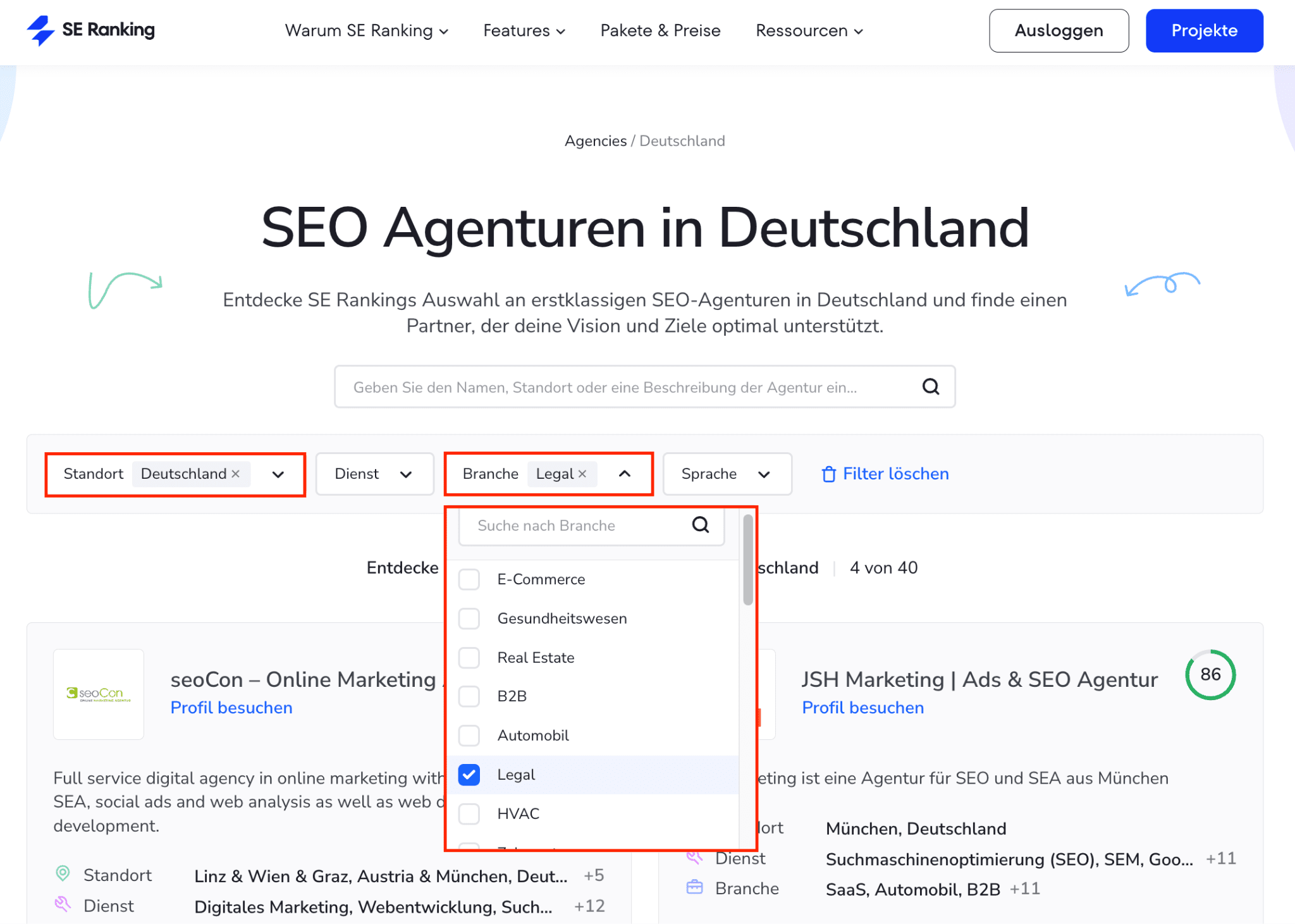 SERanking’s SEO Liste der Agenturen