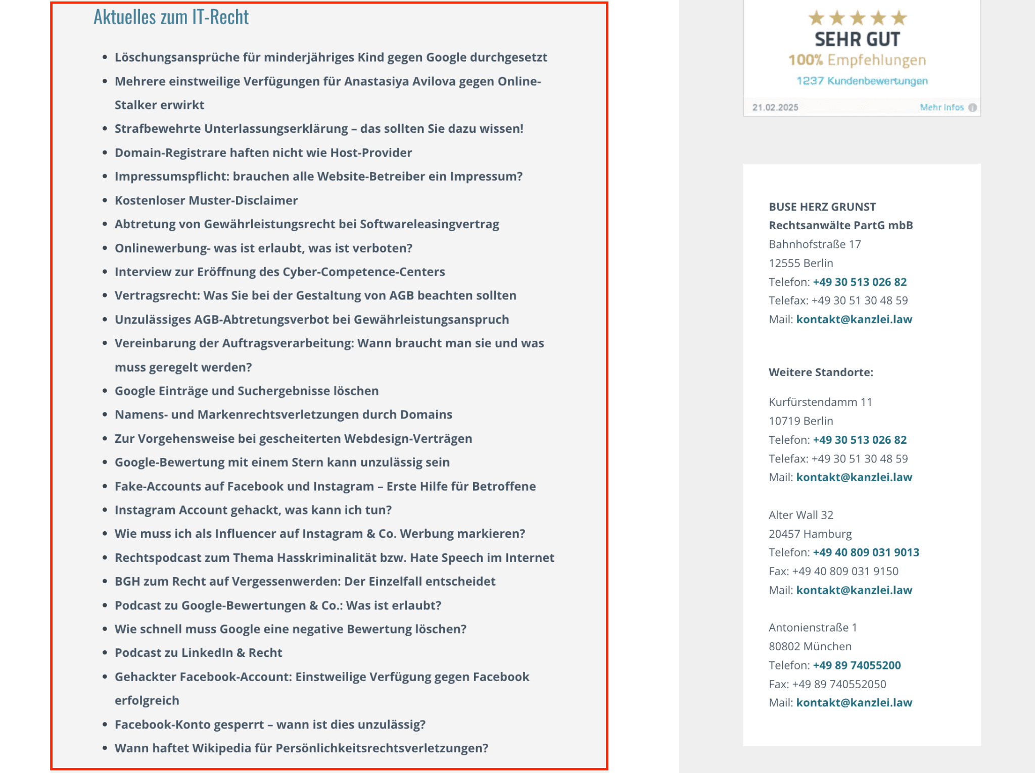 „Rechtsgebiete“ Artikel und Antworten auf häufig gestellte Fragen