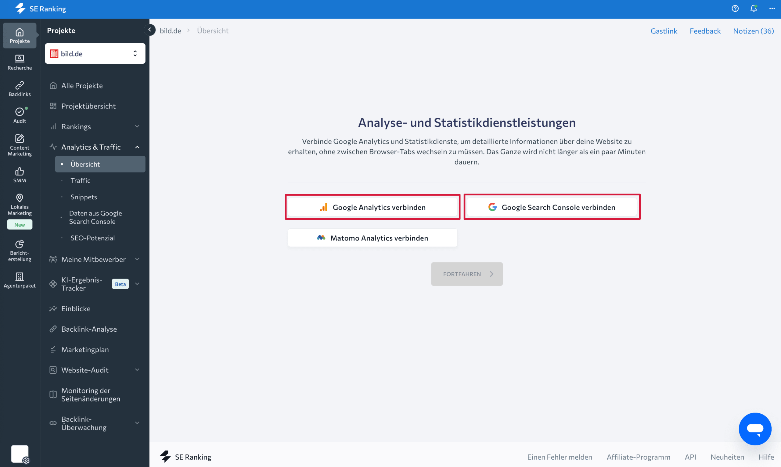 Integrationen in SE Ranking