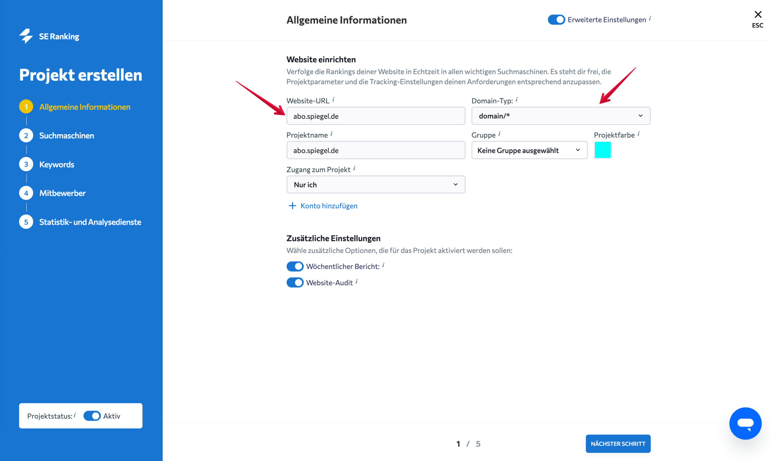 Subdomain-Rankings separat verfolgen