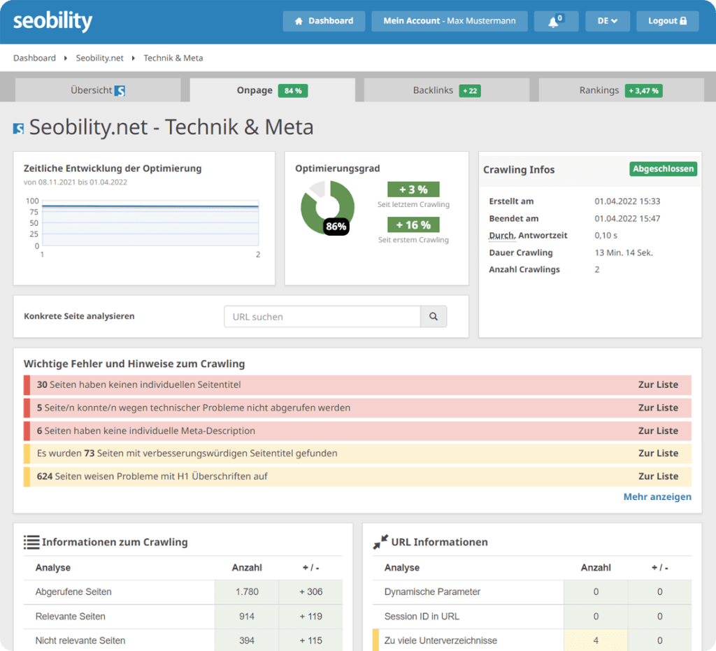 Schnittstelle von Seobility Seobility Schnittstelle