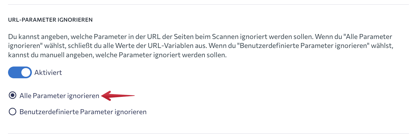 Option „Alle Parameter ignorieren“