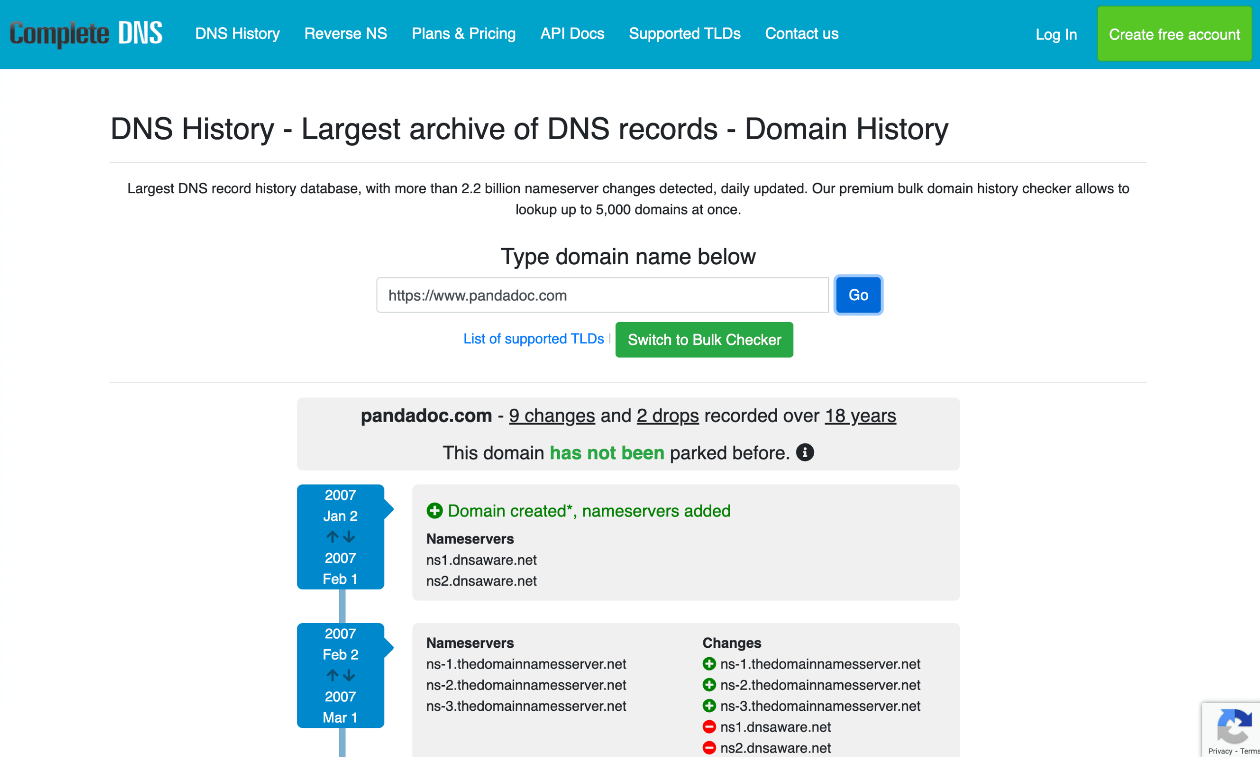 Domain-Historie mit Complete DNS prüfen
