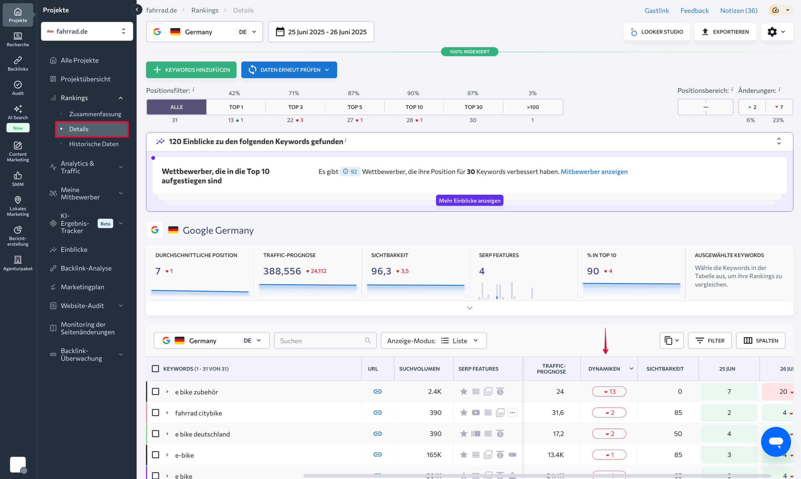 Tab „Details“ im Rank-Tracker von SE Ranking