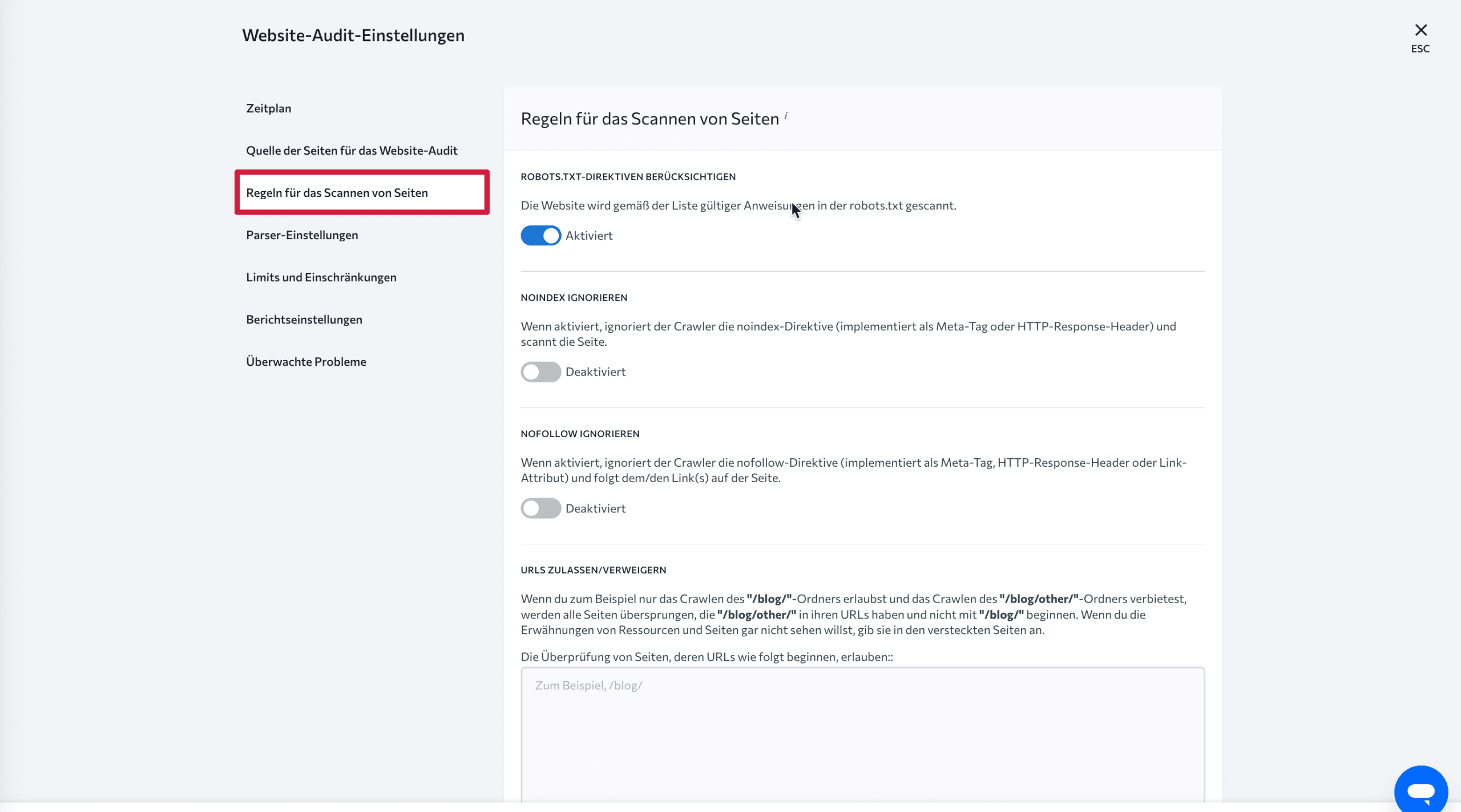 Regeln für das Scannen von Seiten