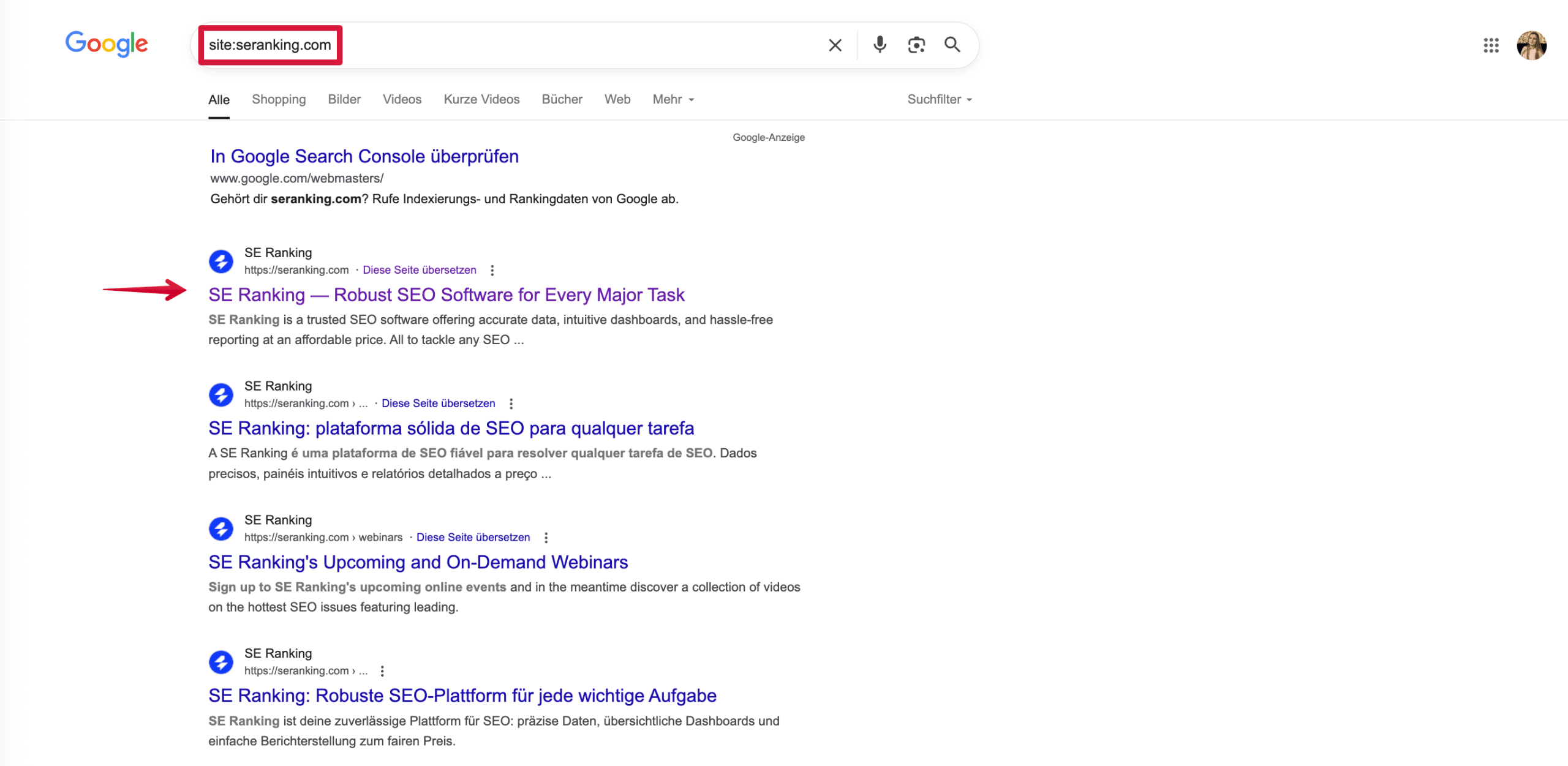 Webseiten auf Google