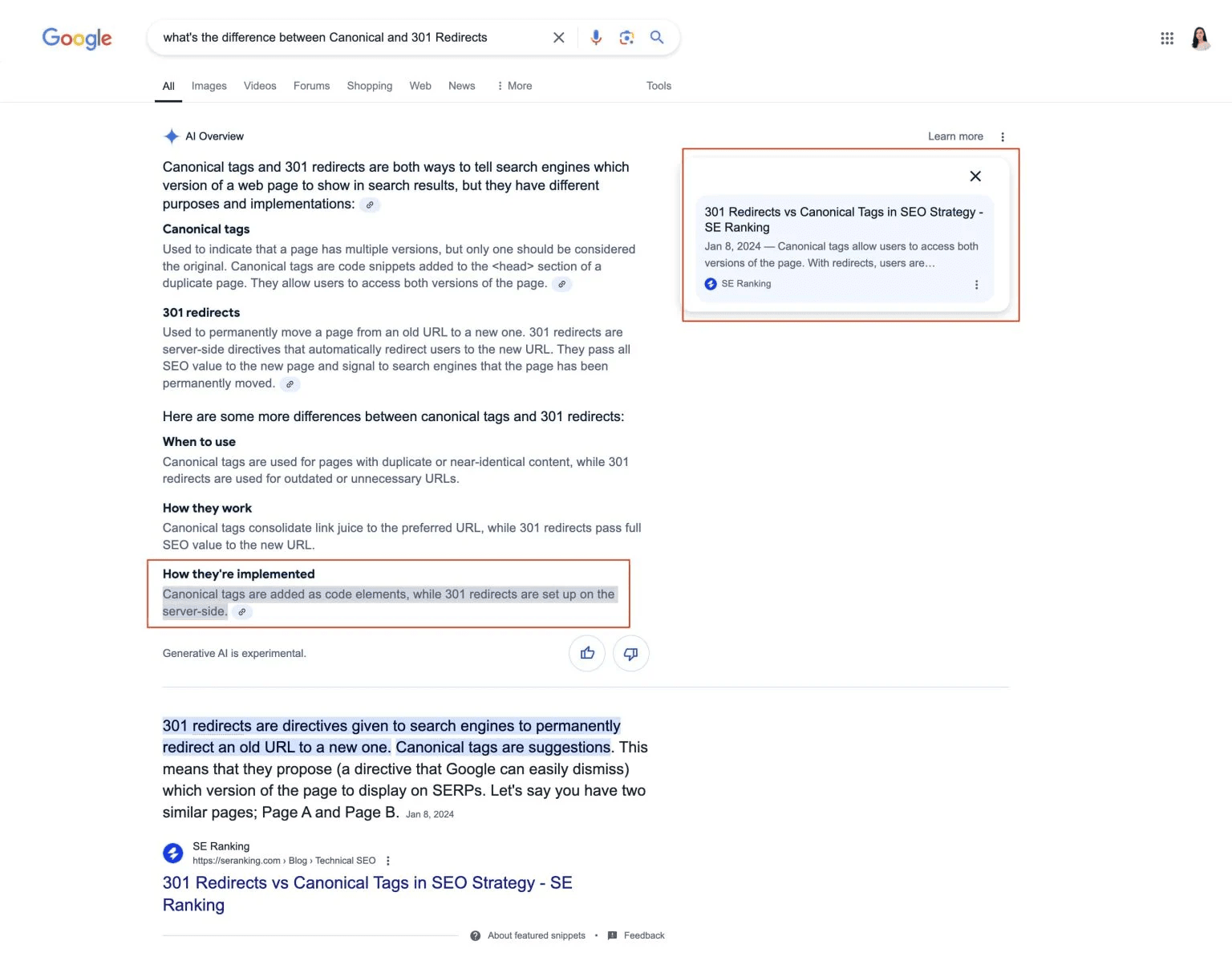 SE Ranking-Artikel als Quelle im AI Overview