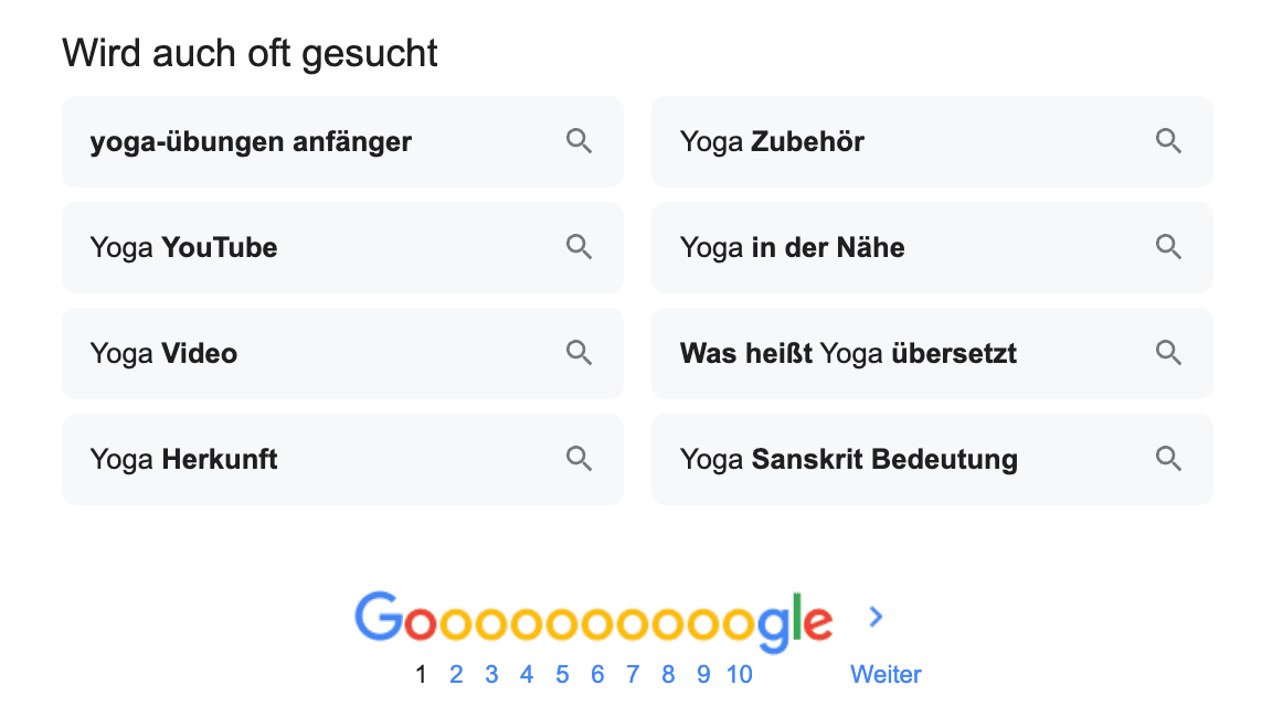 Der „Wird auch oft gesucht“-Bereich in Google