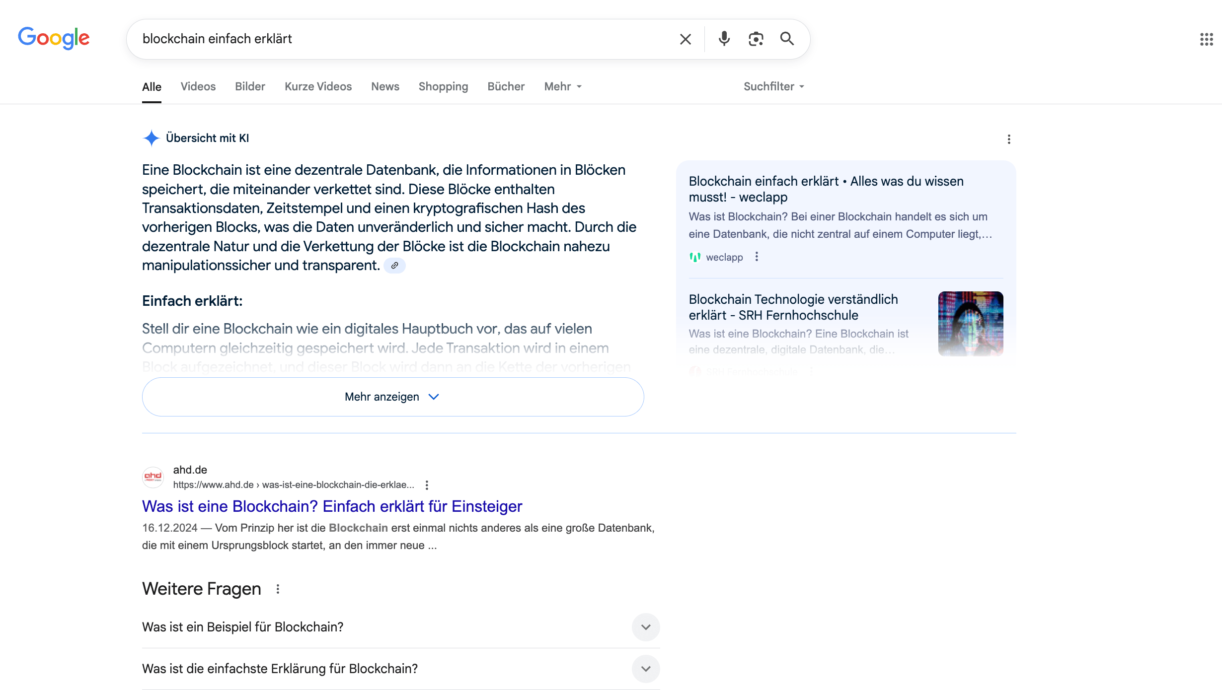 Beispiel für ein AI Overview in der Suche