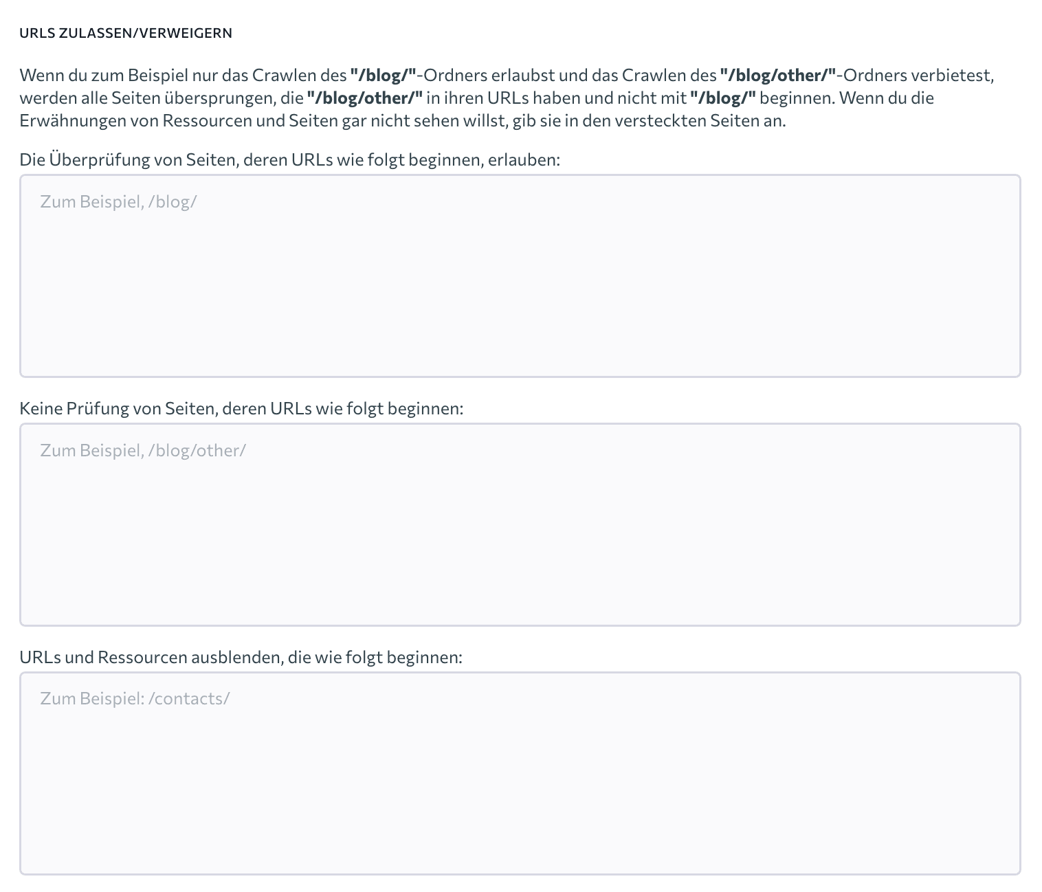 Crawling bestimmter Seiten erlauben oder verbieten Bestimmte Bereiche im Website Audit von SE Ranking prüfen