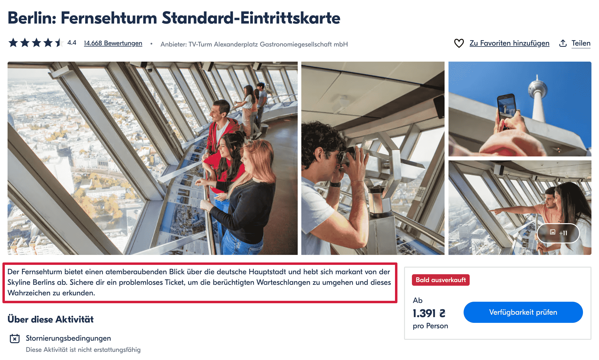 Individuelle Zusammenfassungen oder Beschreibungen auf GetYourGuide
