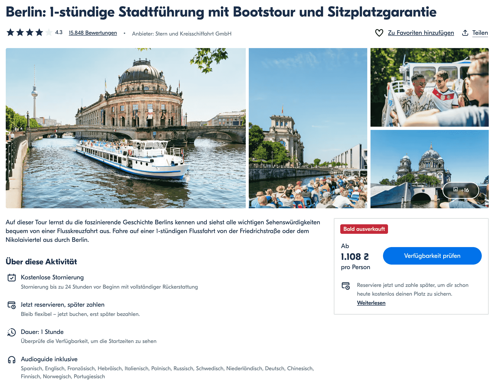 Vorgefertigte Vorlagen auf GetYourGuide