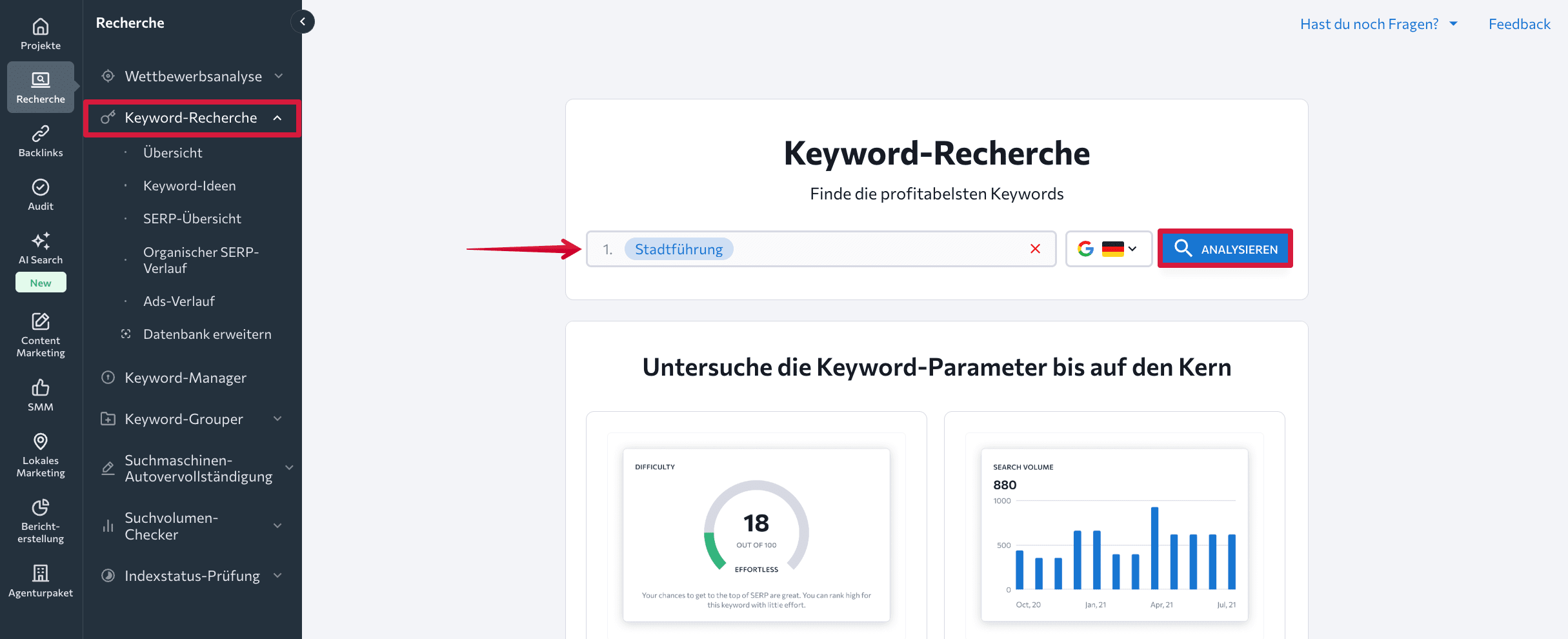 Keyword-Recherche-Tool von SE Ranking