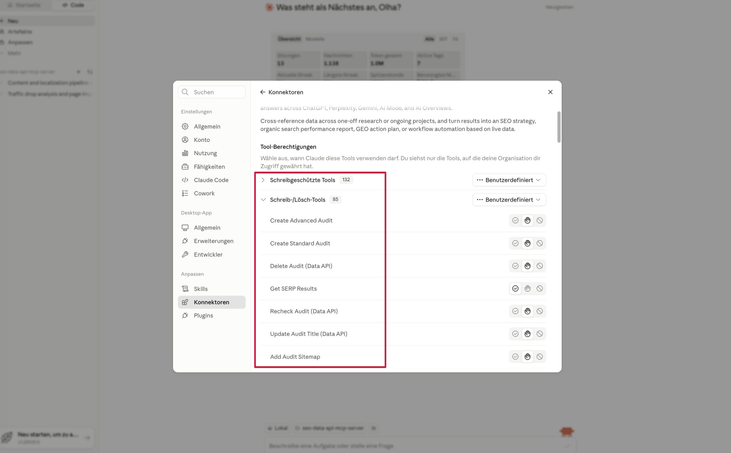 Berechtigungen des SE Ranking MCP in Claude Berechtigungen des SE Ranking MCP