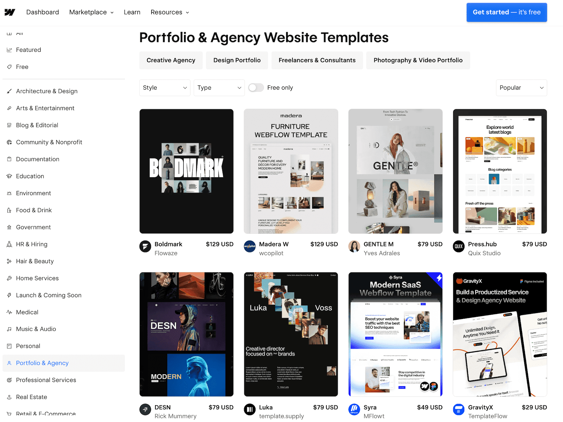 Webflows Website-Vorlagen