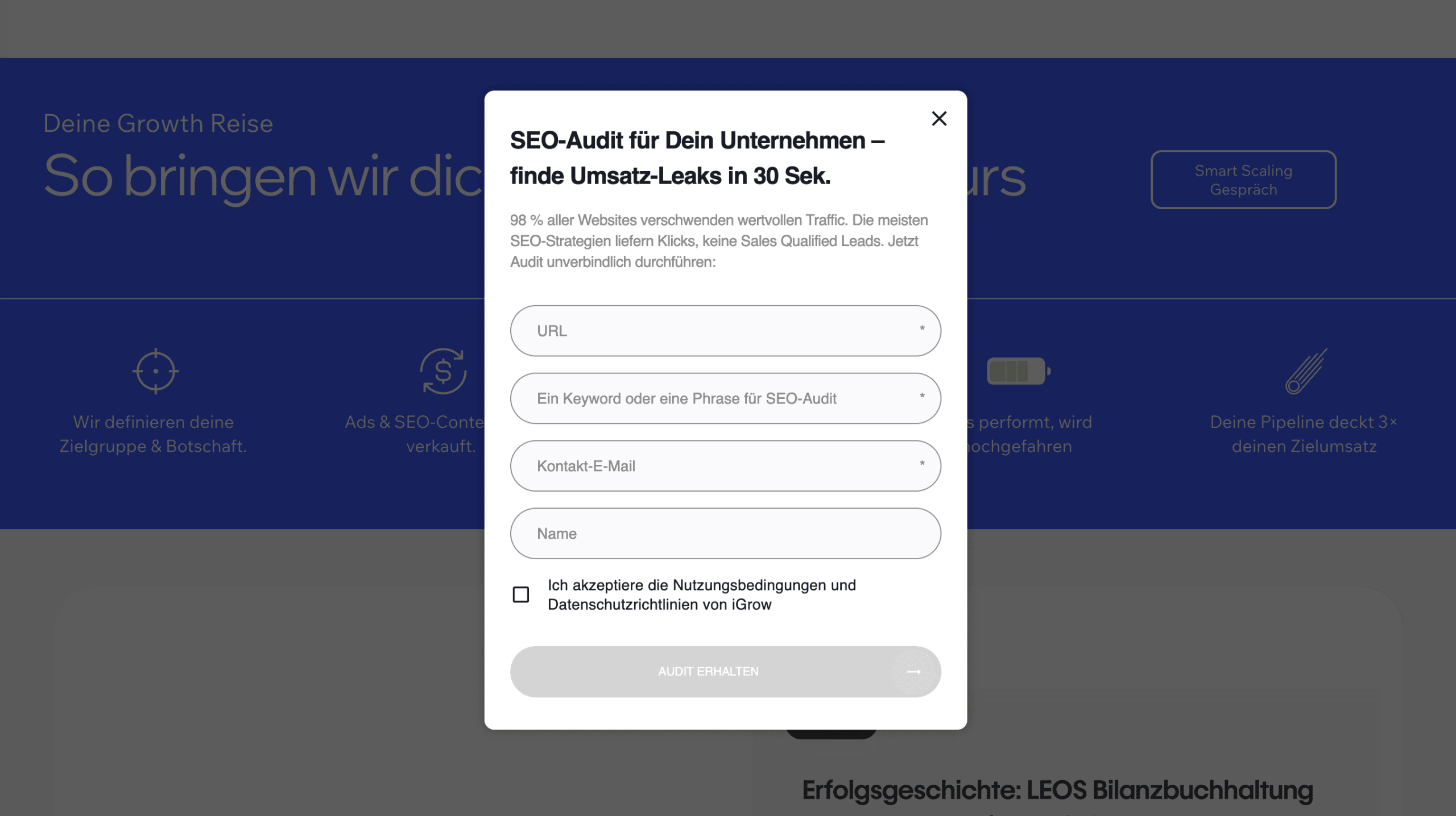 Lead-Widget auf der iGrow Website