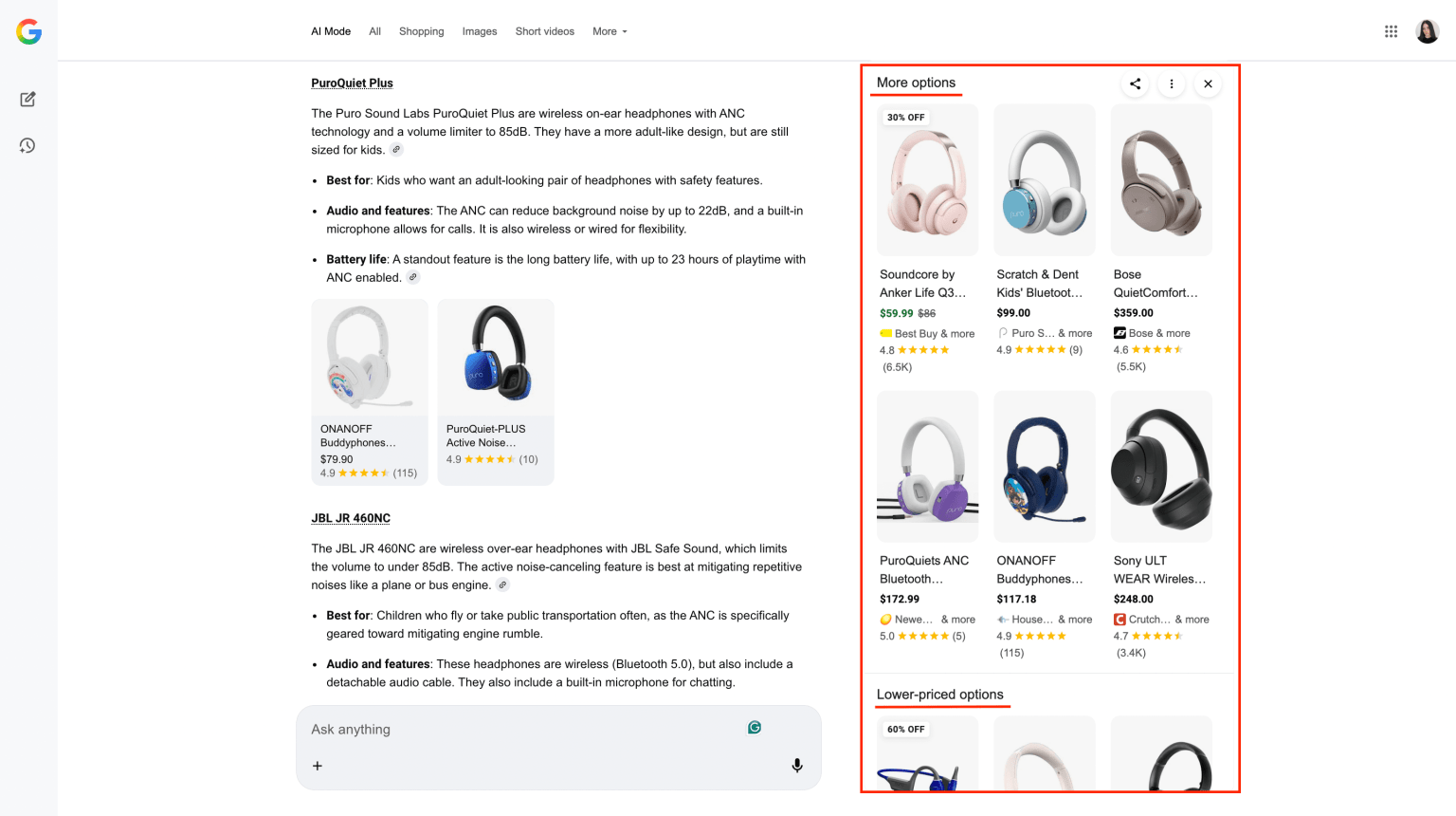 Günstigere Optionen im AI Mode Shopping-Feature