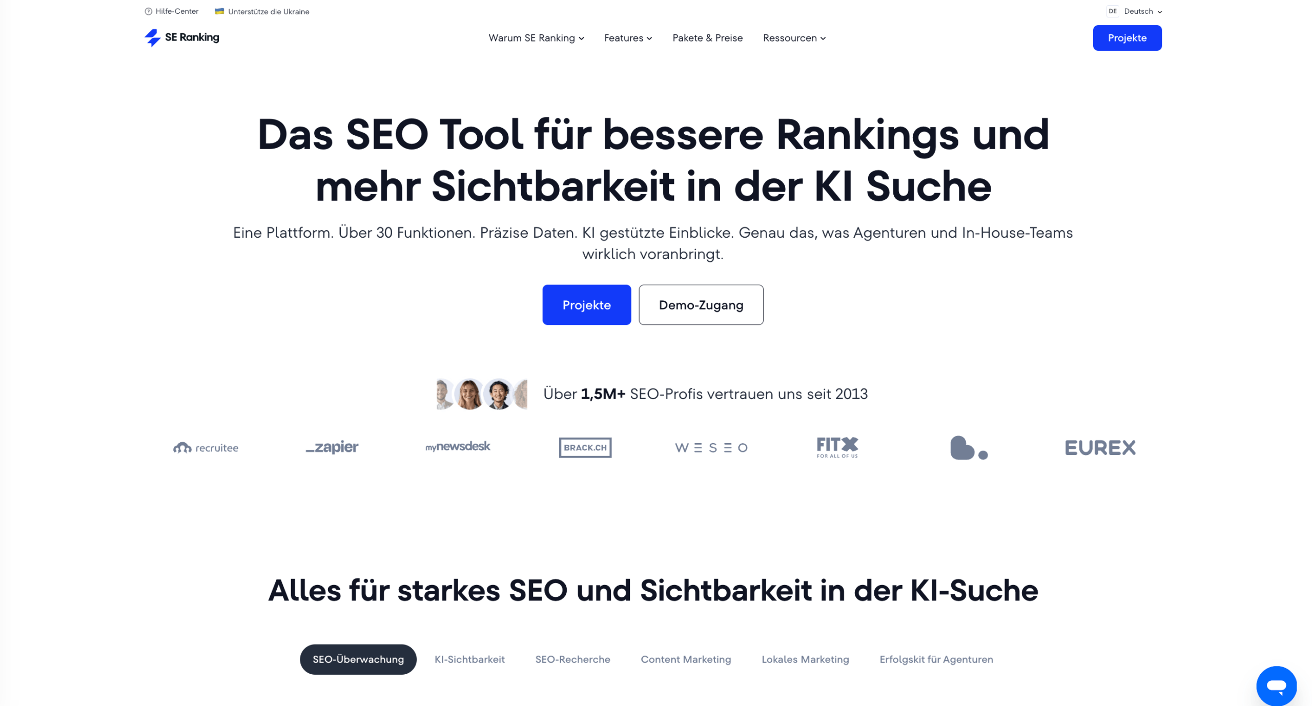 SE Ranking Homepage SE Ranking Startseite