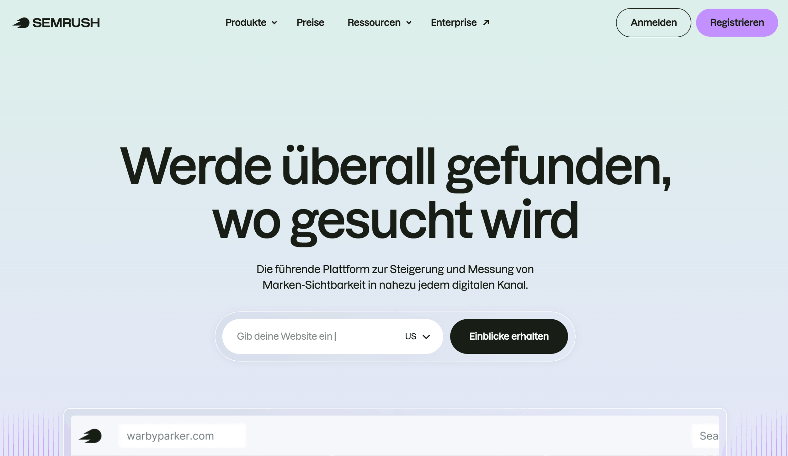 Semrush SEO-Plattform Semrush Startseite