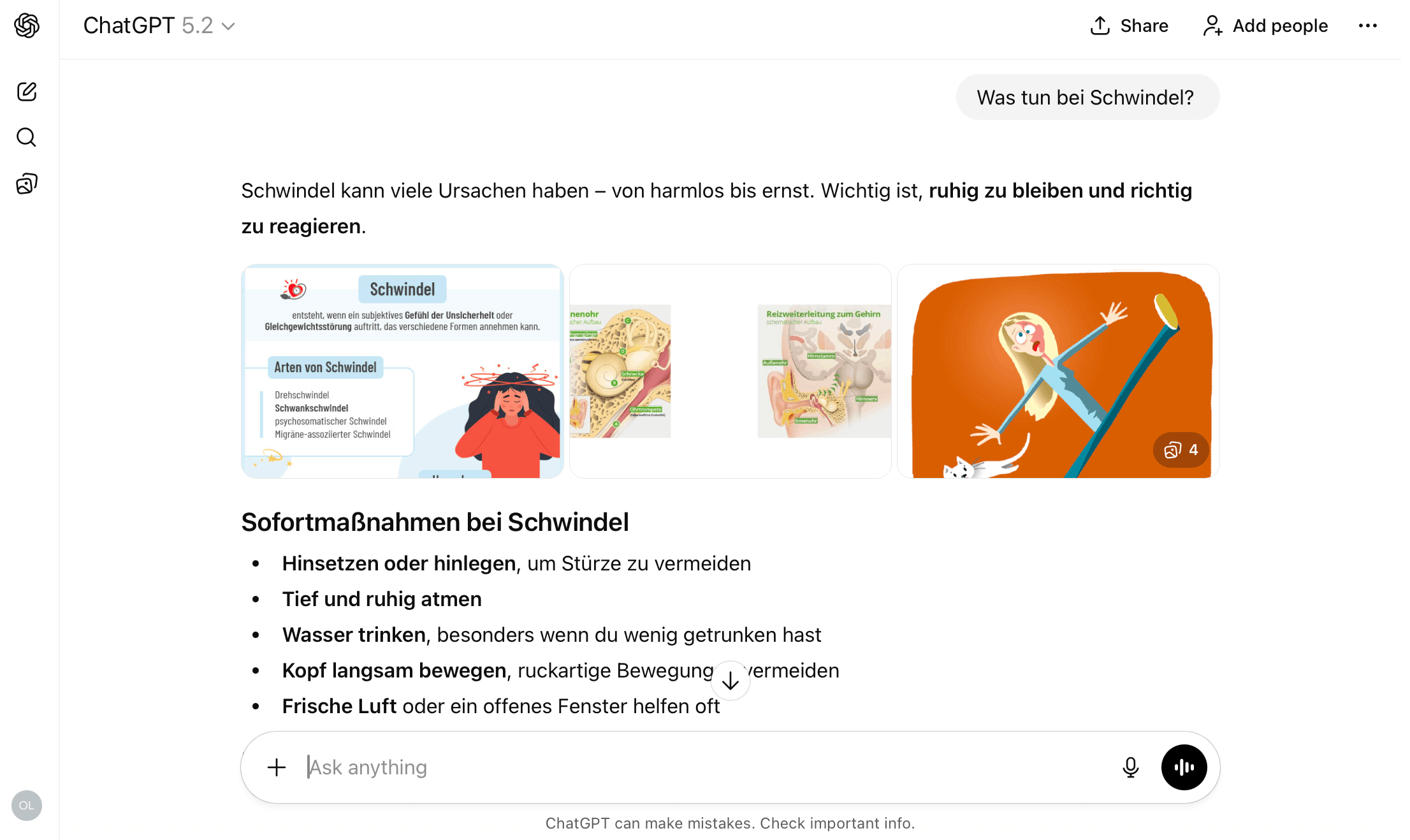 Eine Gesundheitsfrage in ChatGPT Screenshot einer Gesundheitsfrage in ChatGPT