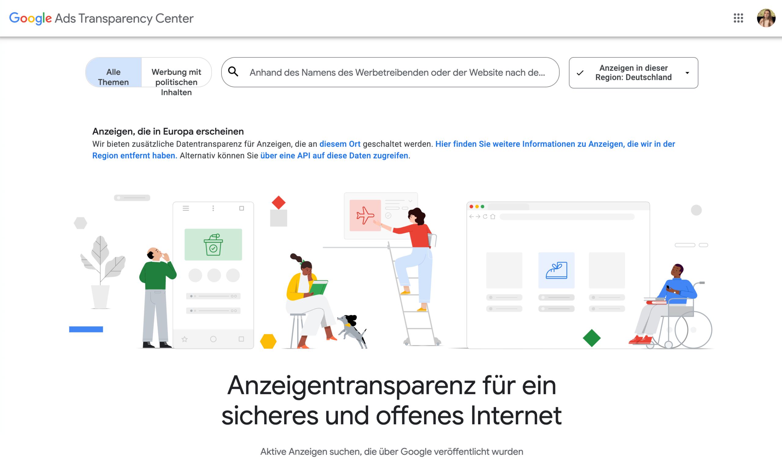 Google Ads Transparency Center Startseite Google Ads Transparency Center Hauptseite