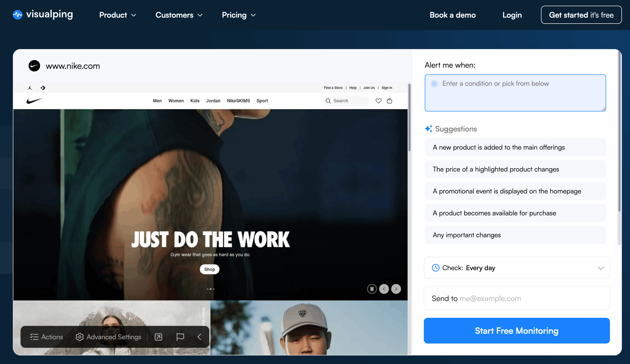 Visualping Startseite Visualping Hauptseite