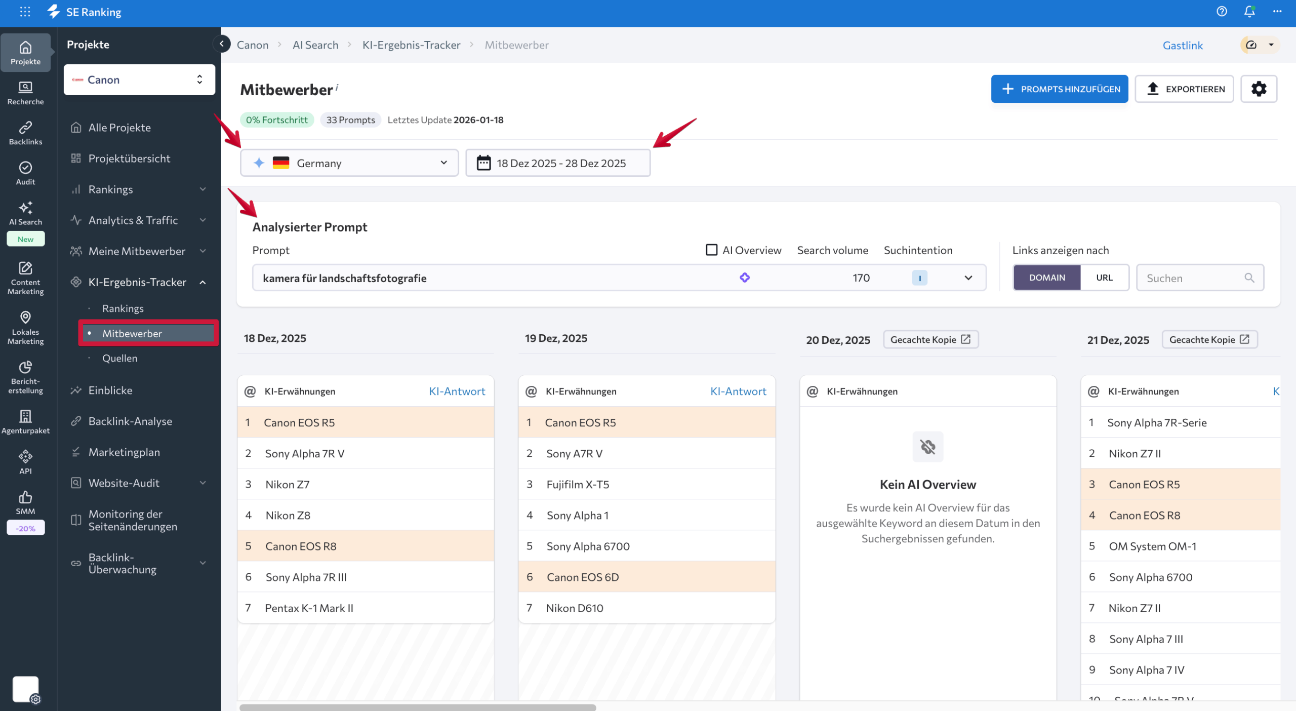 Historische Daten für Wettbewerber in der KI Suche anzeigen Historische Daten zu Wettbewerbern in der KI Suche