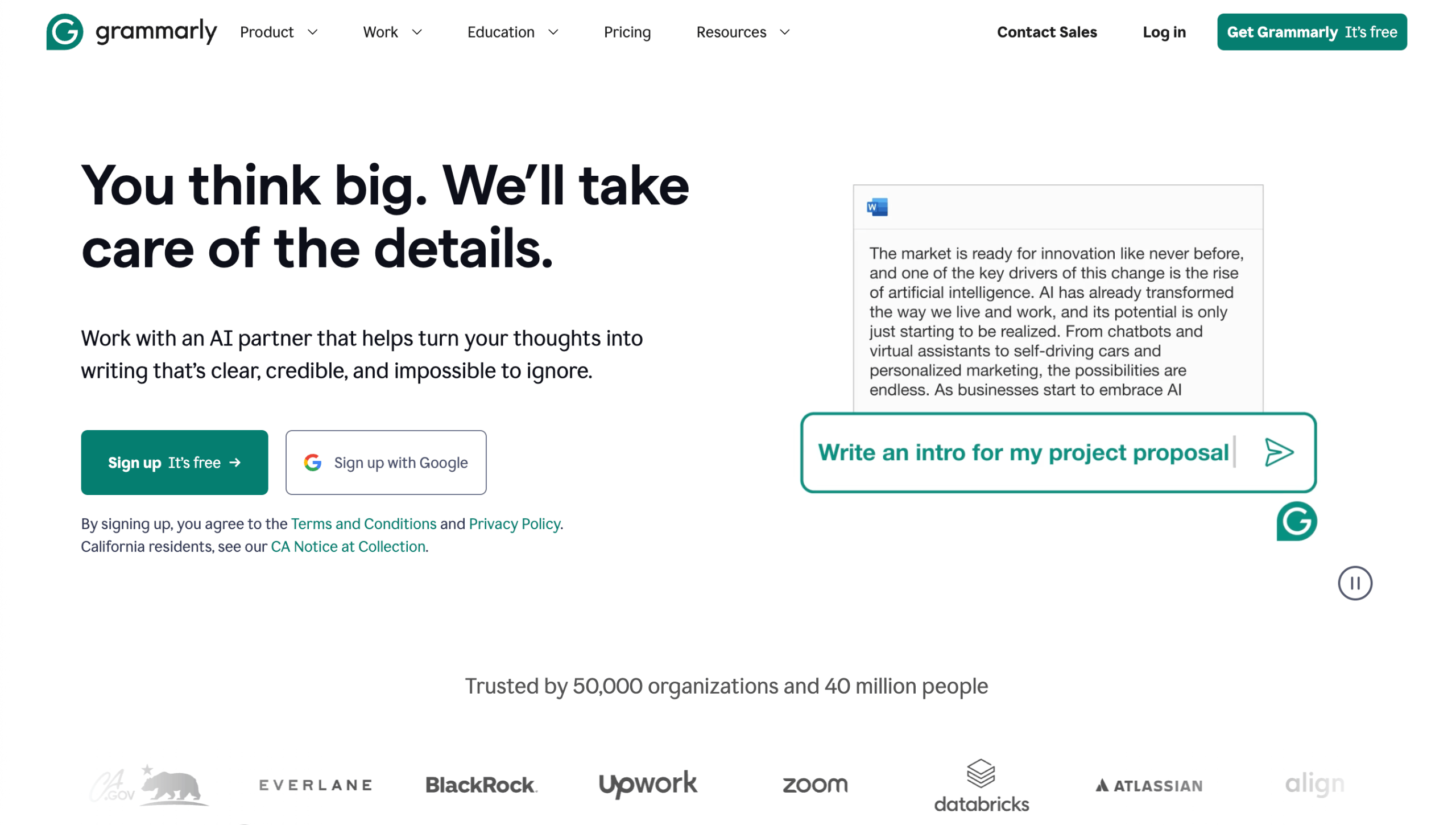 Hauptseite von Grammarly Startseite von Grammarly