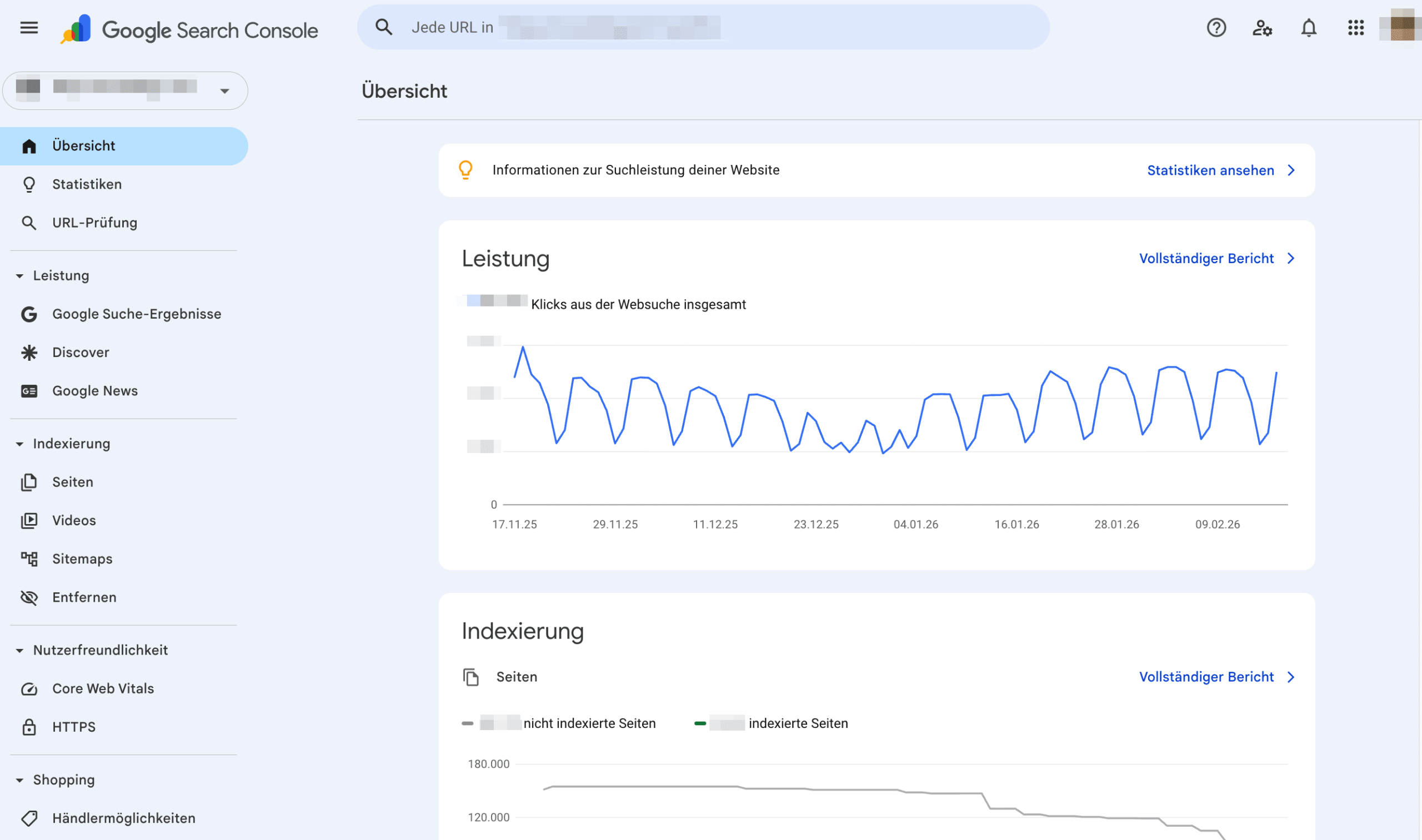 Die Google-Search-Console-Oberfläche Google Search Console
