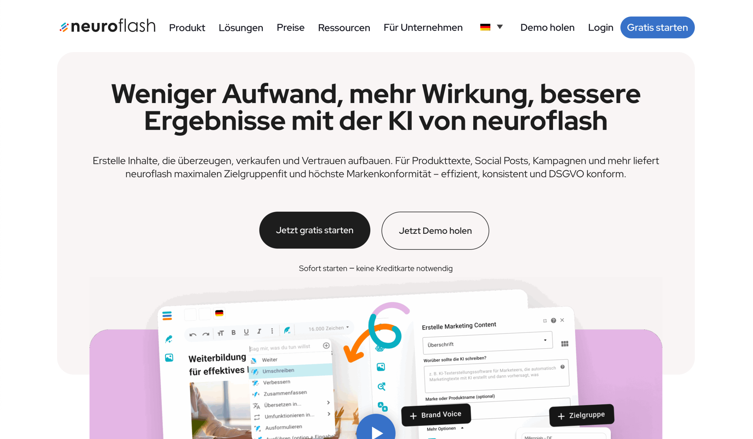 Hauptseite von neuroflash Startseite von neuroflash