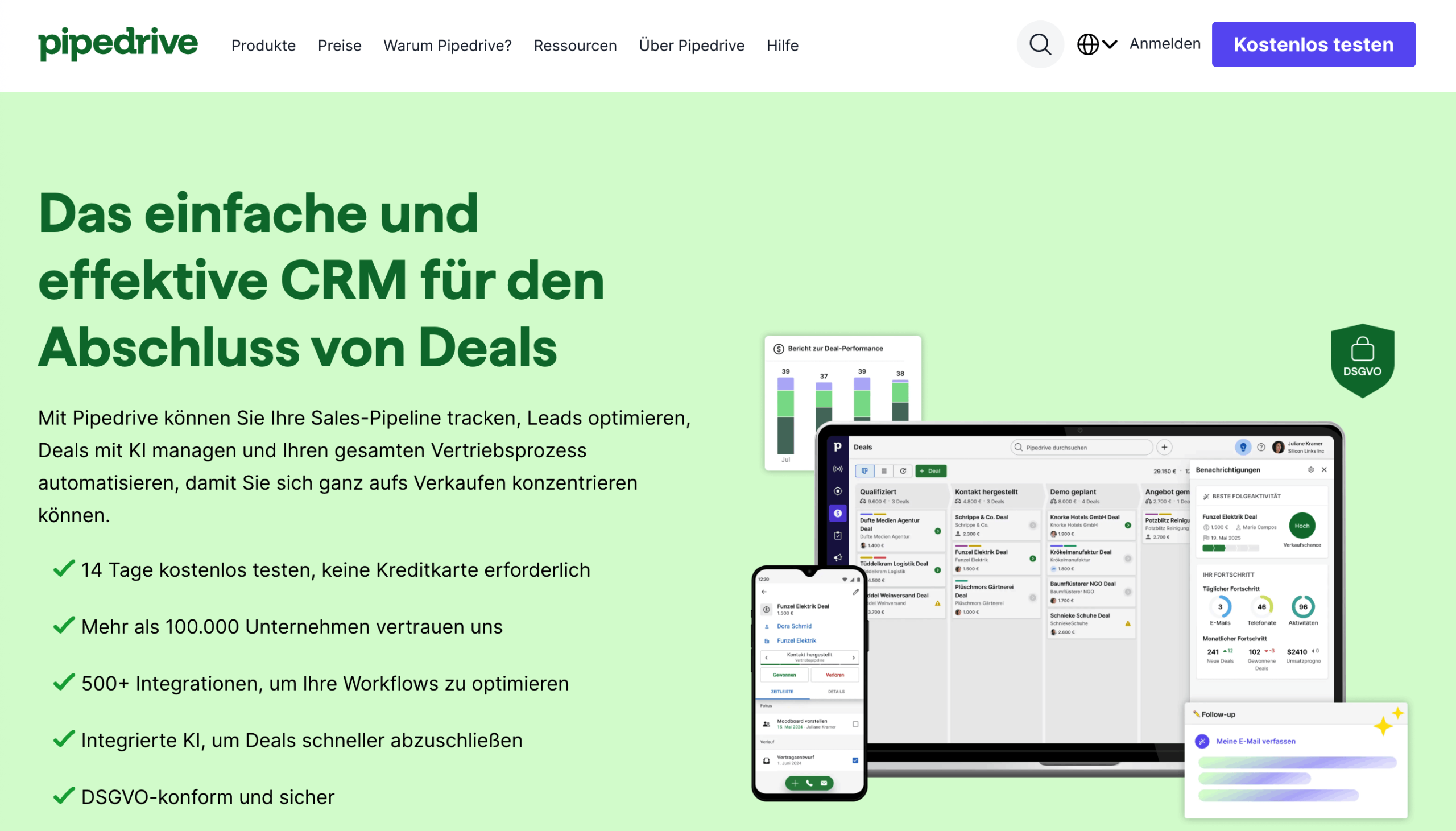 Hauptseite von Pipedrive Startseite von Pipedrive