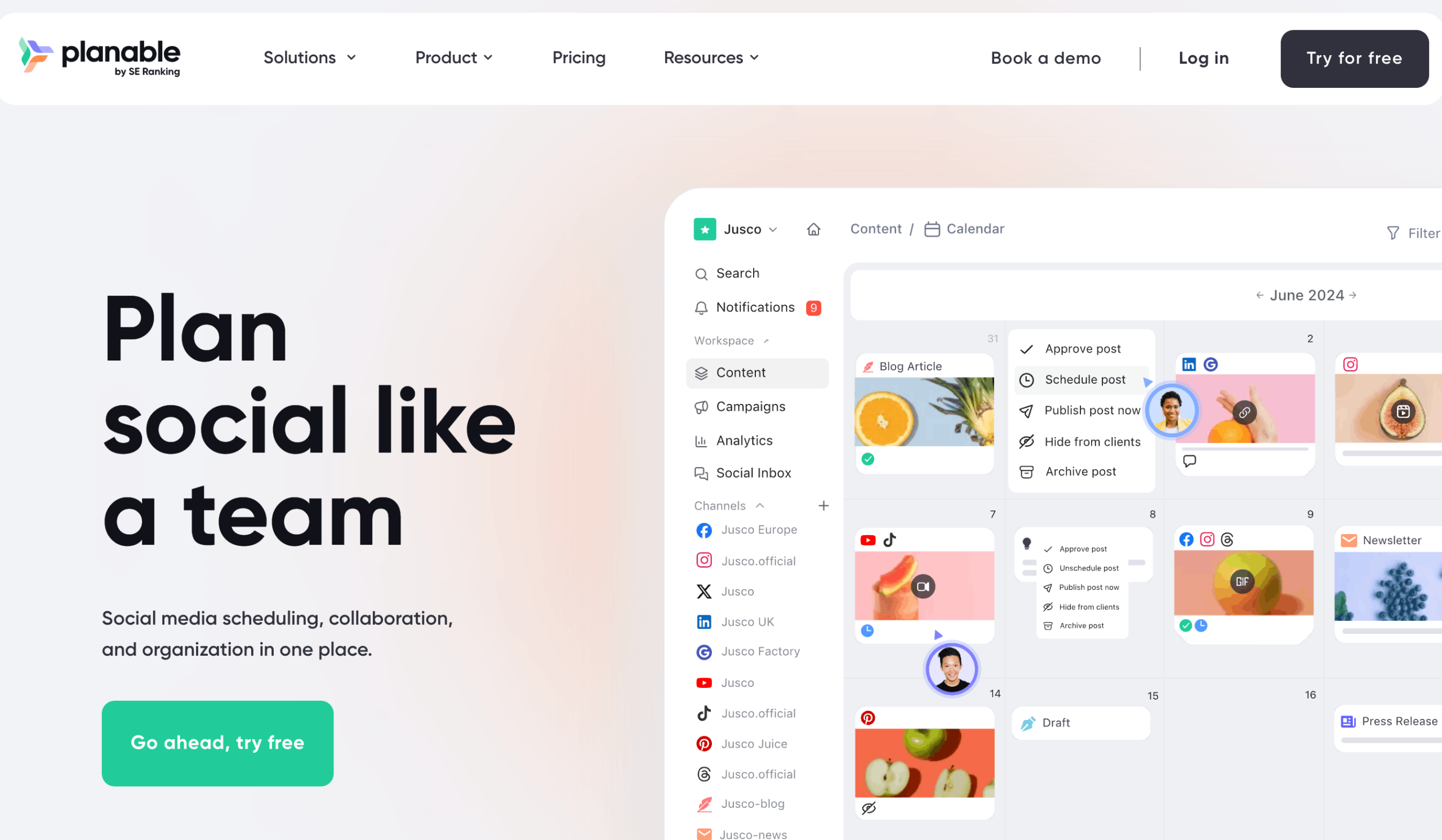 Hauptseite von Planable Startseite von Planable