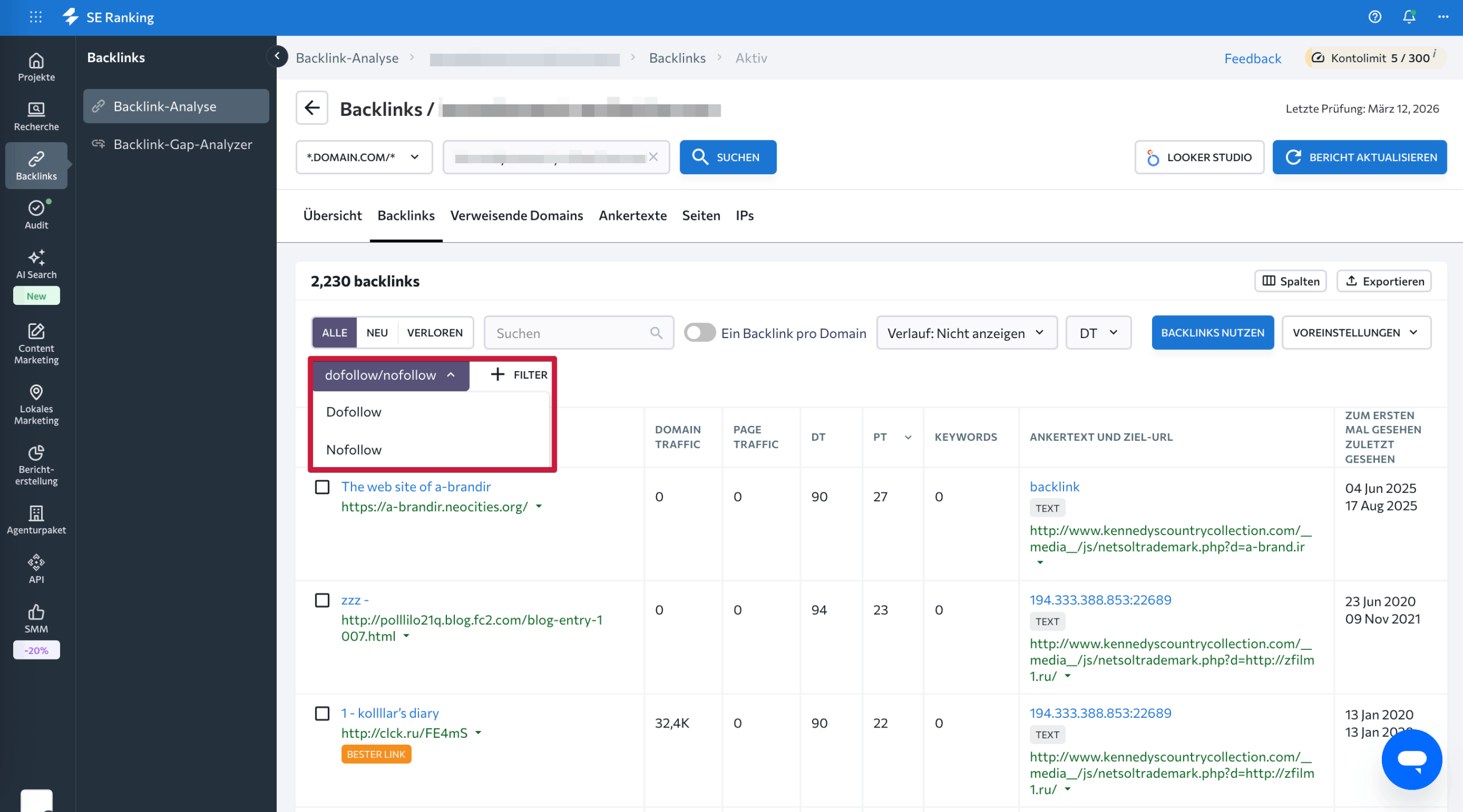 Verteilung von Nofollow-/Dofollow-Links Verteilung von Nofollow-/Dofollow-Links im Backlink-Checker von SE Ranking