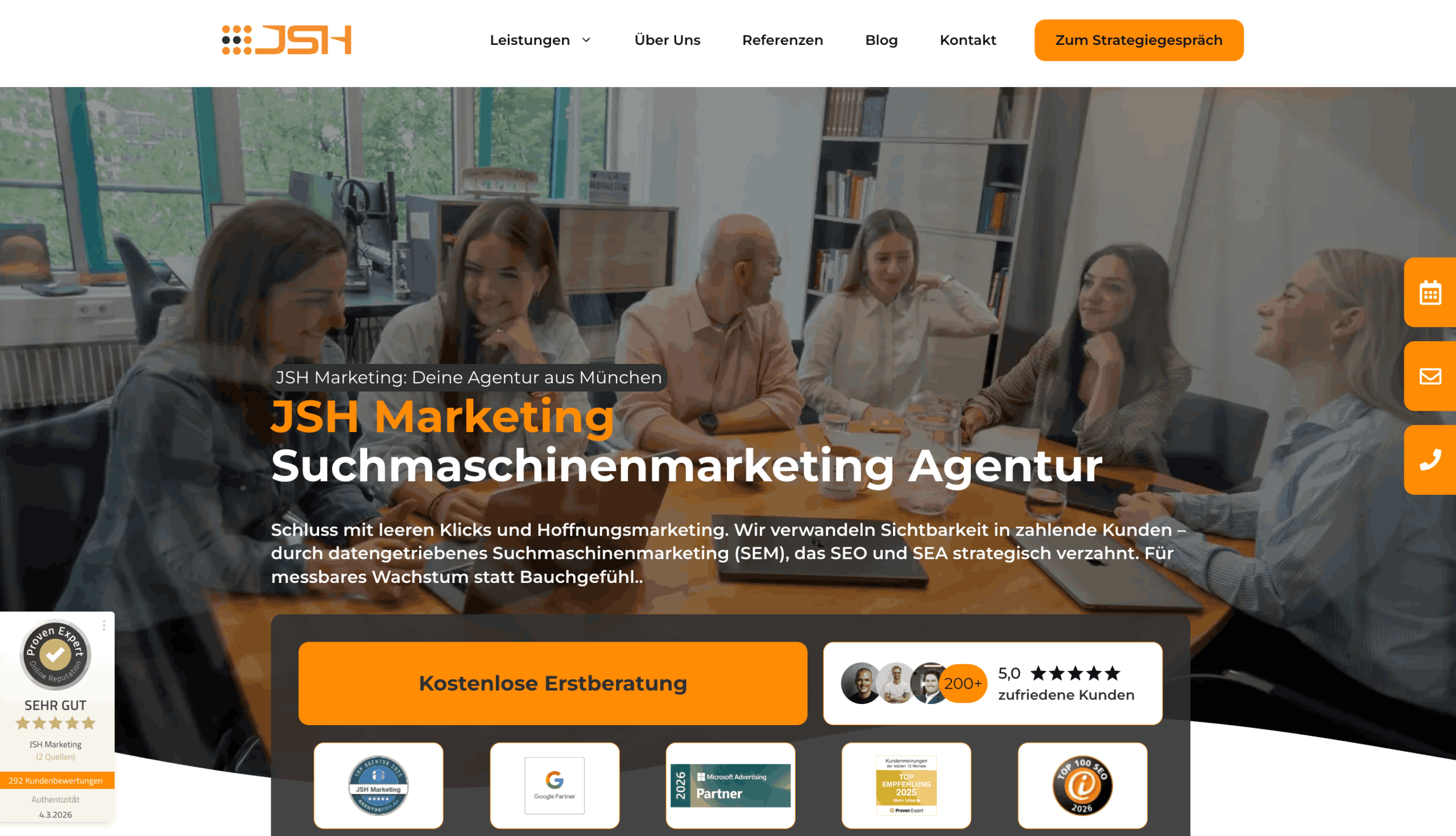 Screenshot der JSH Marketing Startseite