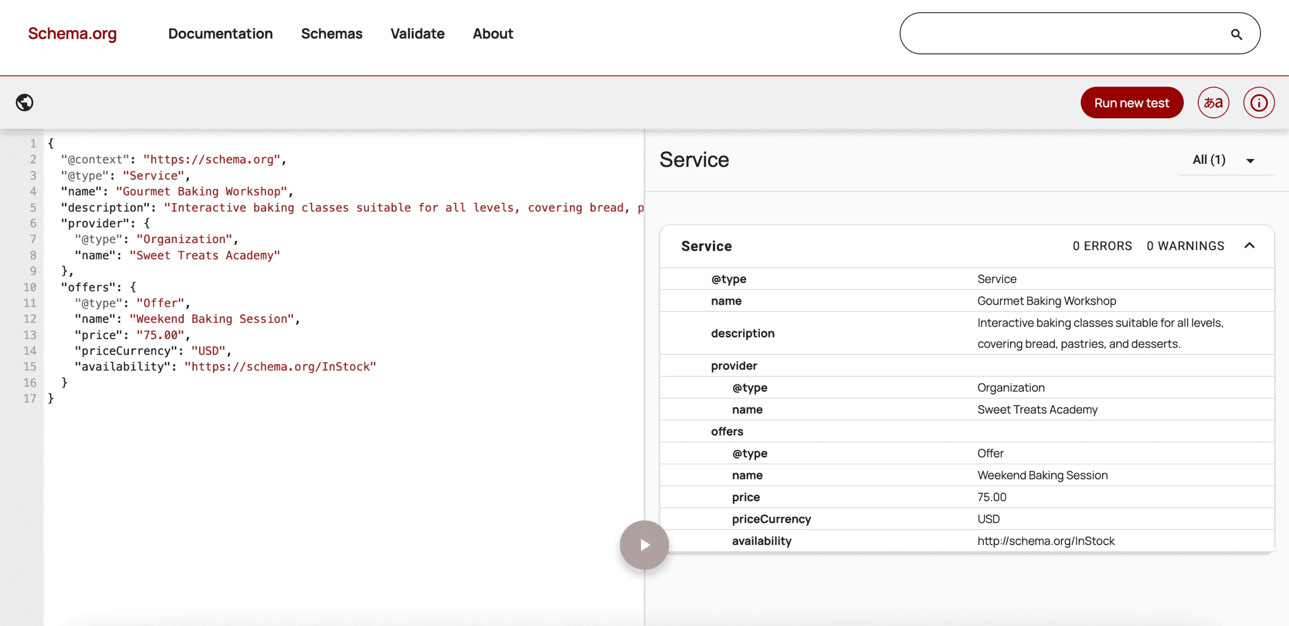 Googles Tool zum Testen strukturierter Daten schema.org-Test