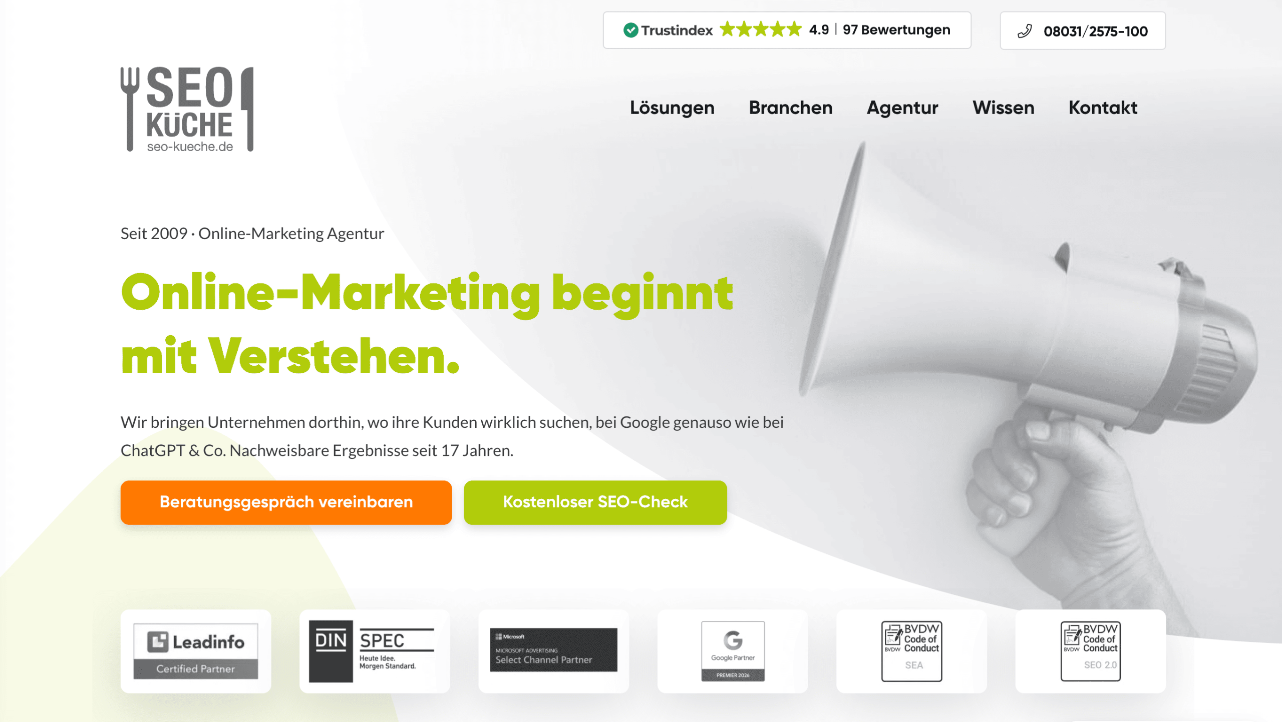 Screenshot der SEO-Küche Startseite