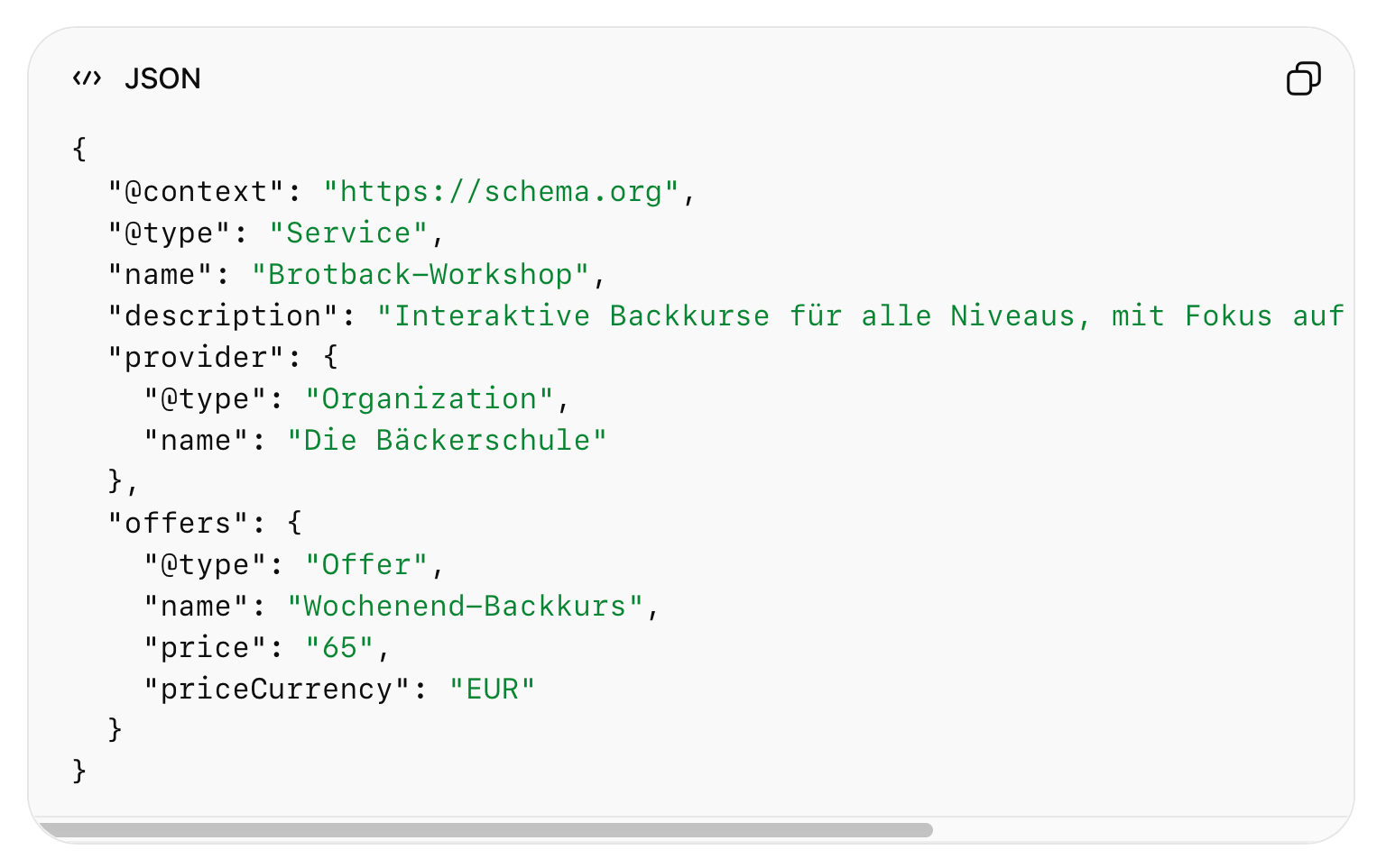 Strukturierte Daten für einen Backkurs Beispiel für strukturierte Daten