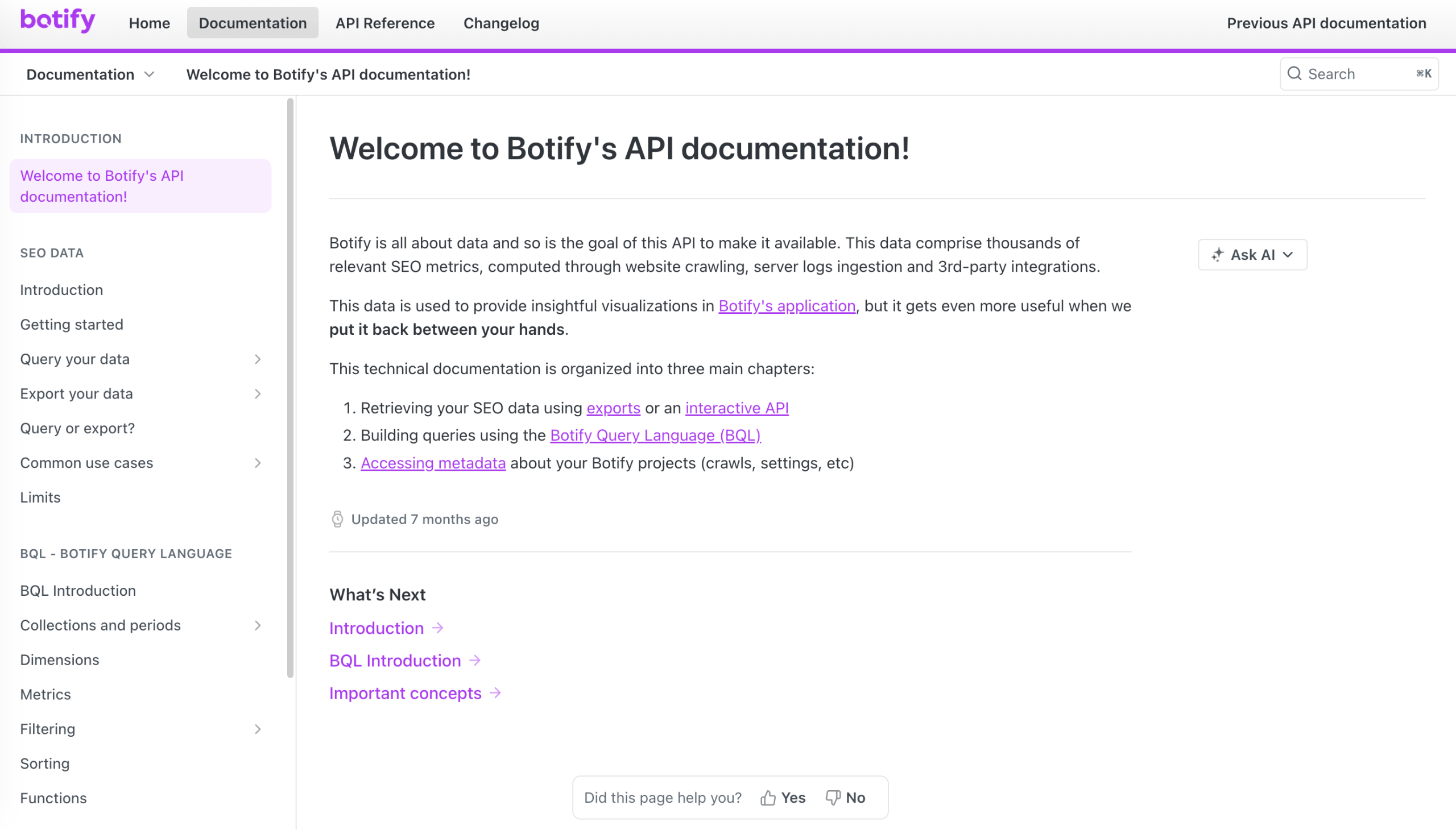 Botify API Botify API-Dokumentation