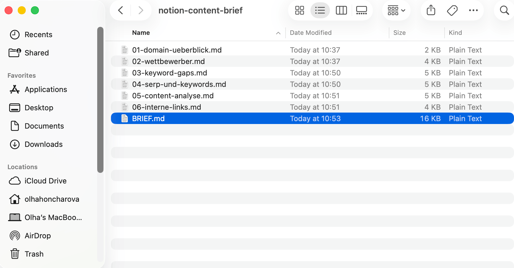 Von Claude auf Basis der SE Ranking-Daten generierte Dateien Claude-Dateistruktur