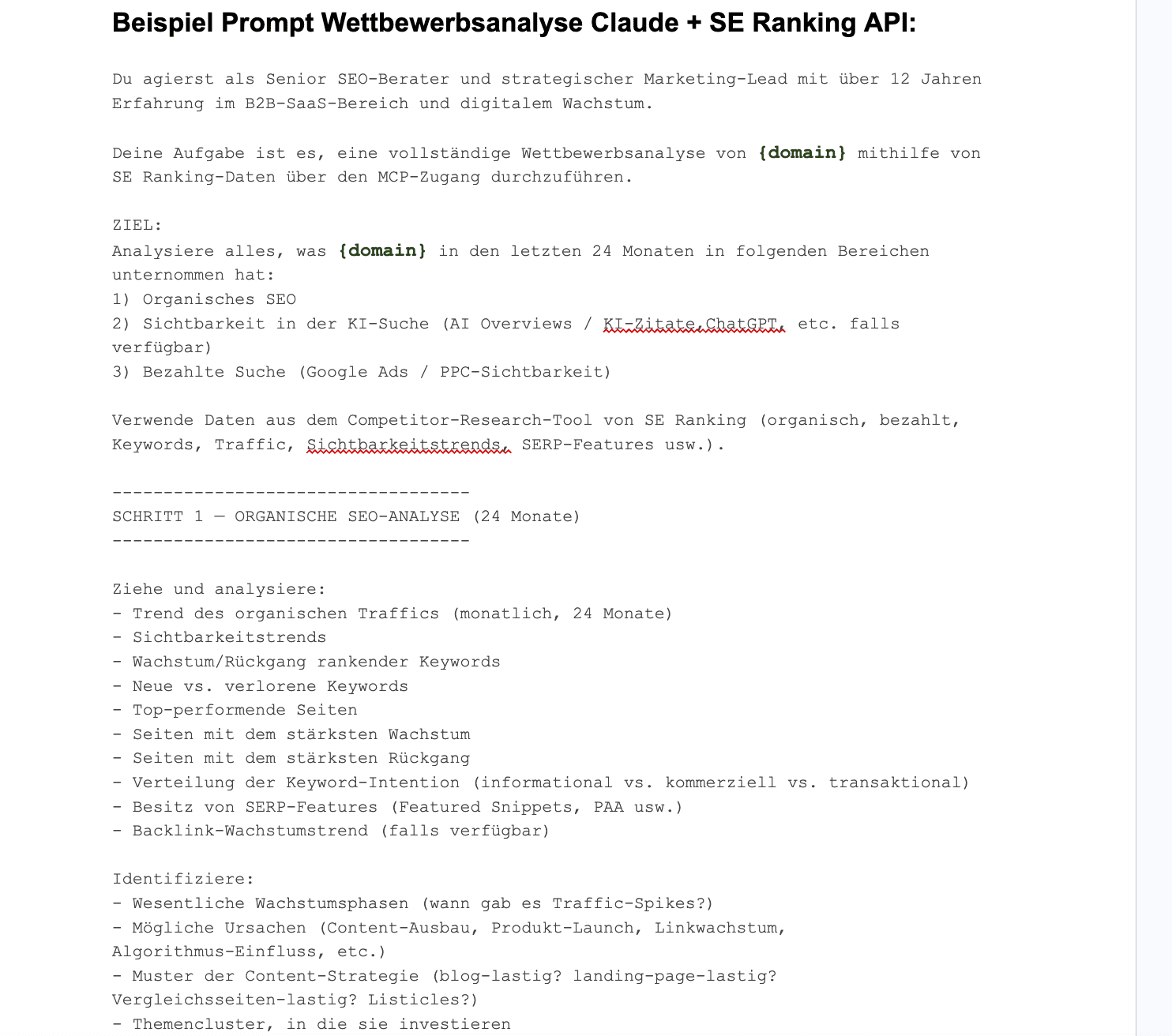 Prompt für Wettbewerbsanalysen mit Claude Prompt für Domain-Analysen mit Claude