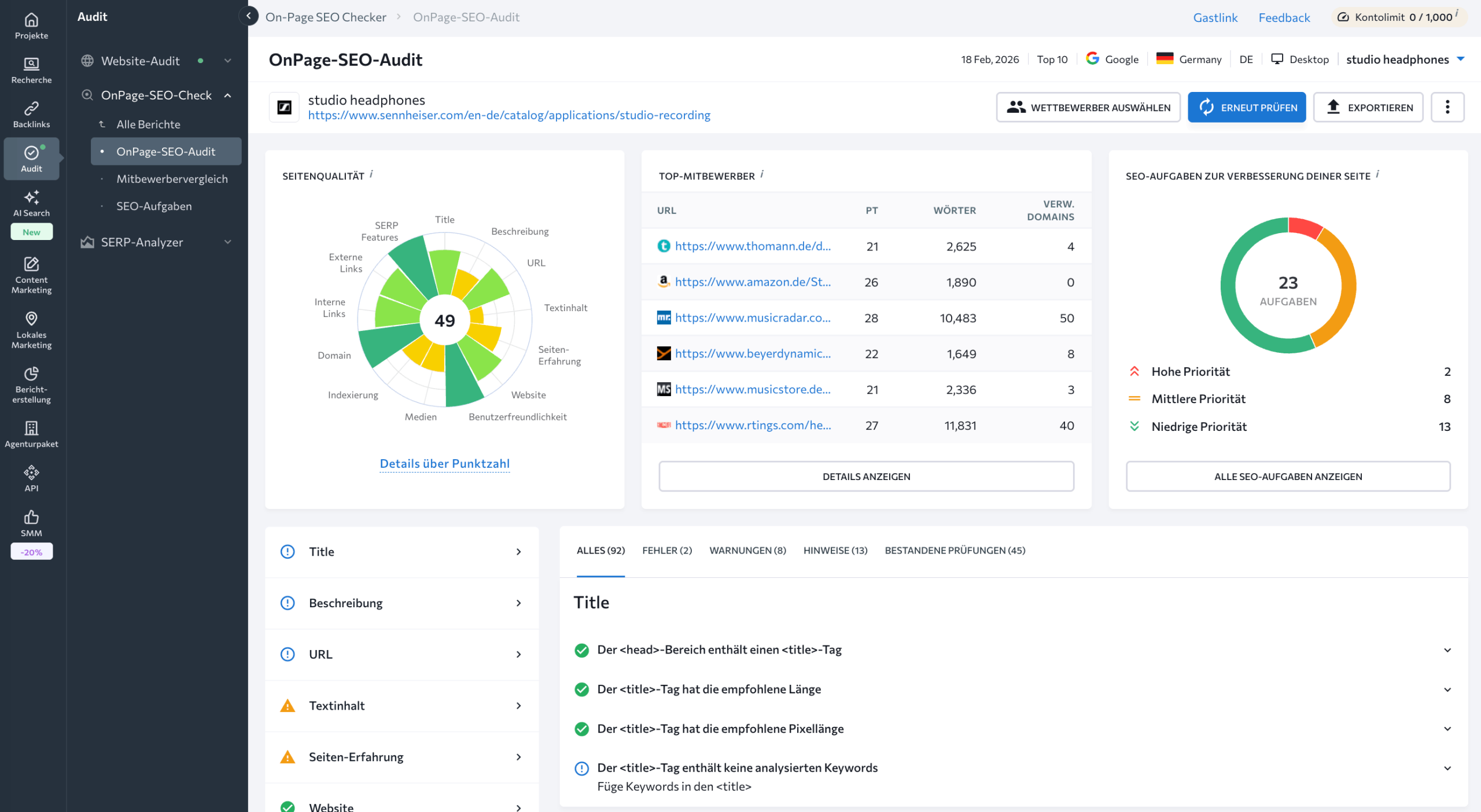SE Ranking SEO Onpage-Analyse-Tool: SEO Onpage-Analyse-Tool