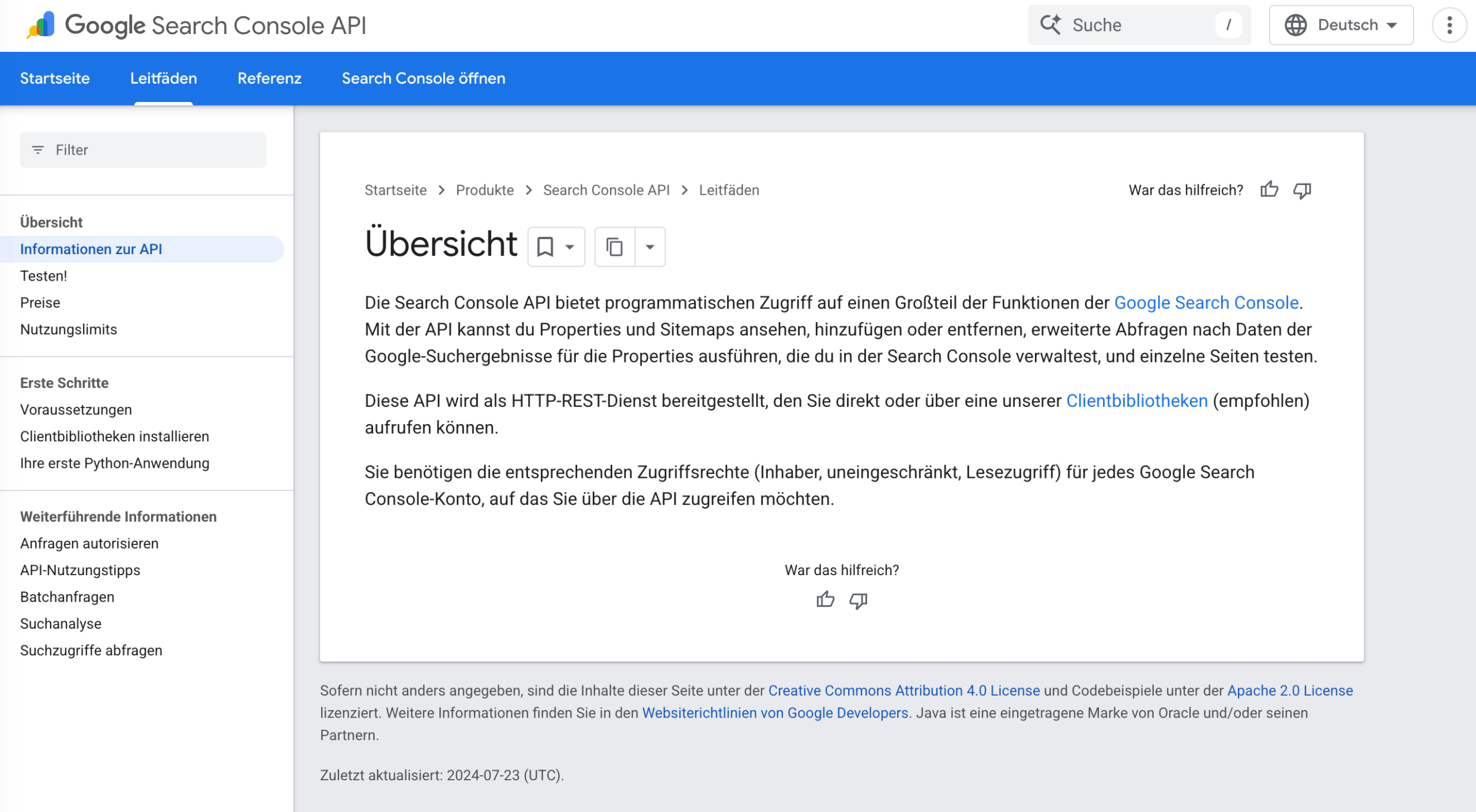 Google Search Console API Google Search Console API Übersicht