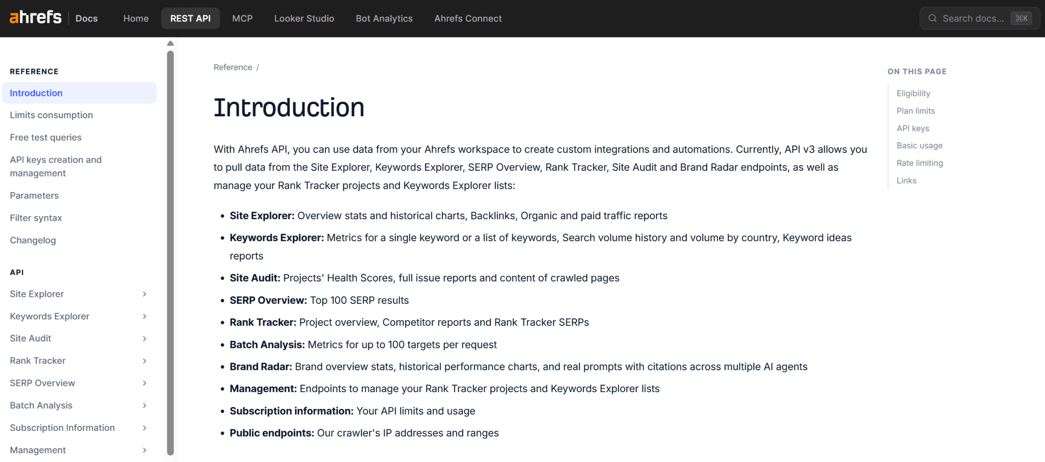 Ahrefs API Ahrefs API Seite