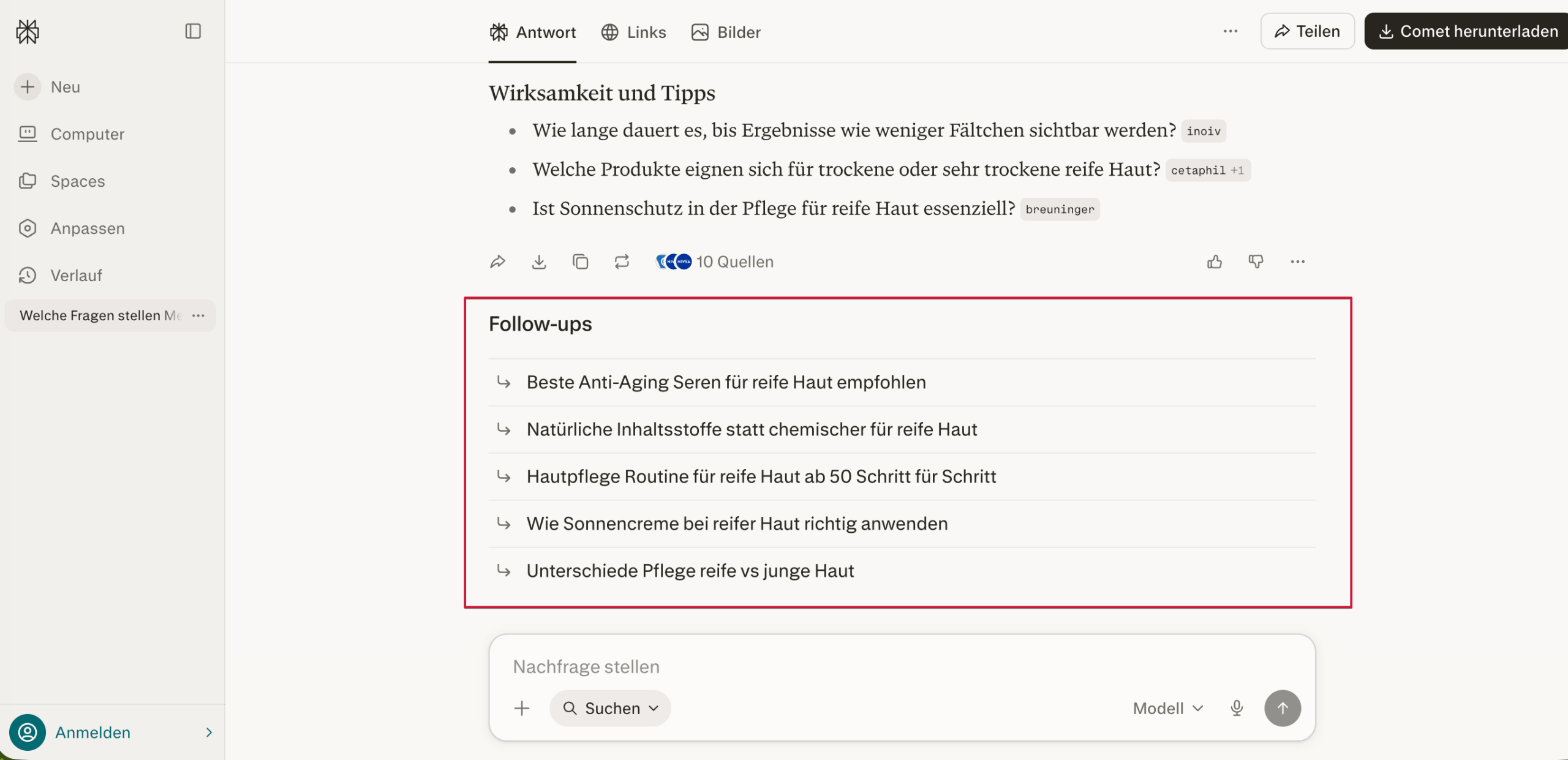 Follow-up-Prompts in Perplexity Follow-up-Prompts in Perplexity prüfen