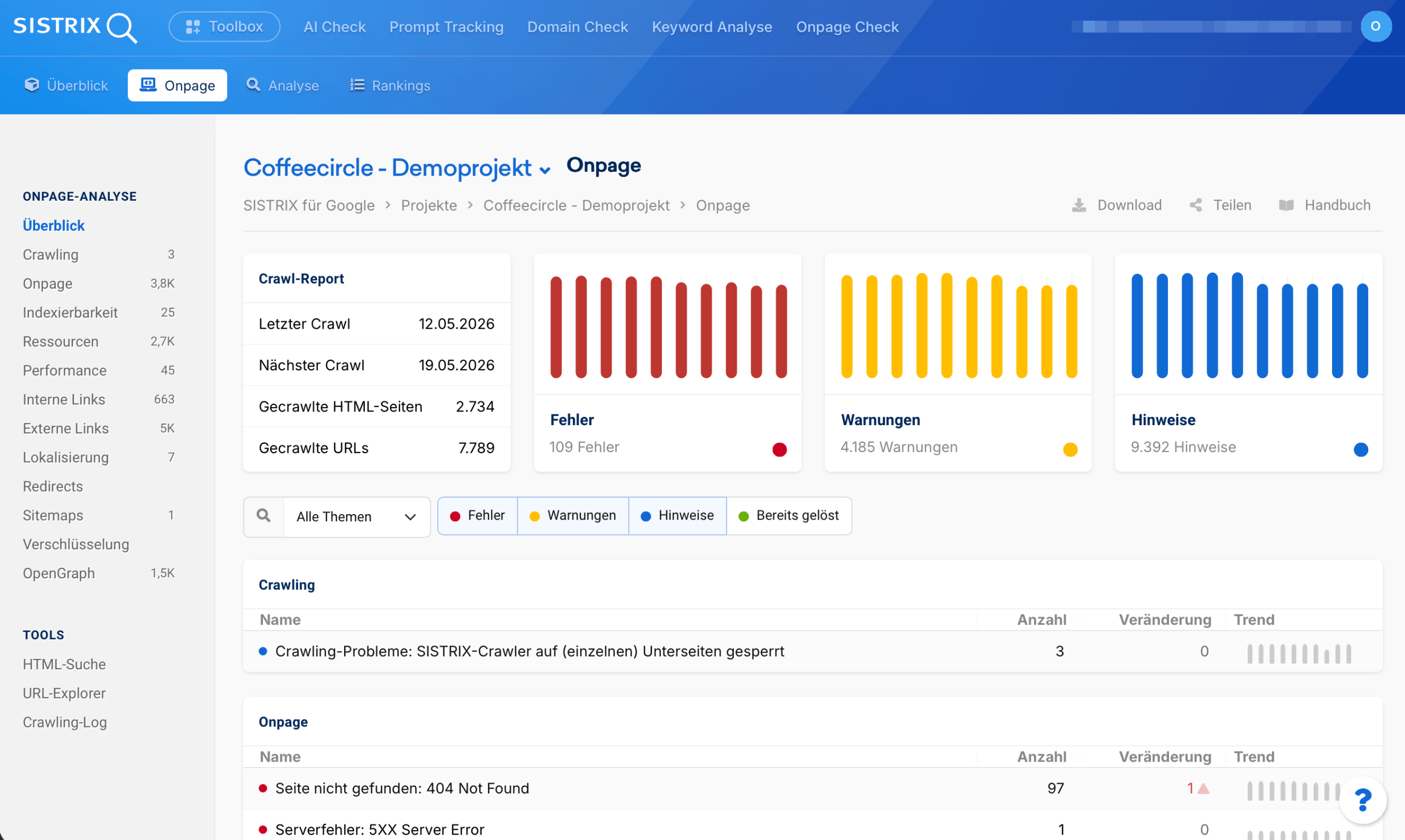 Onpage-Analyse von SISTRIX SISTRIX – Onpage-Analyse